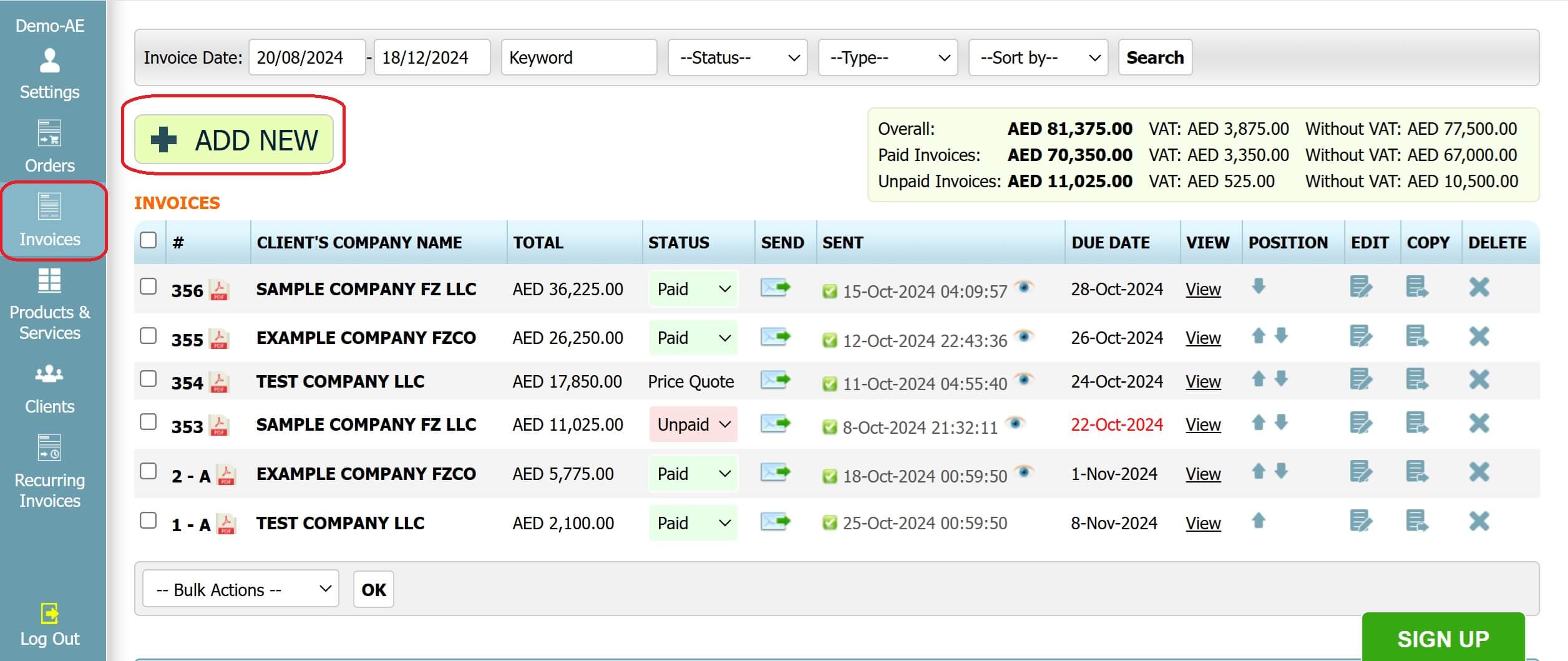 Step 1: How to create a credit note in INV24 UAE
