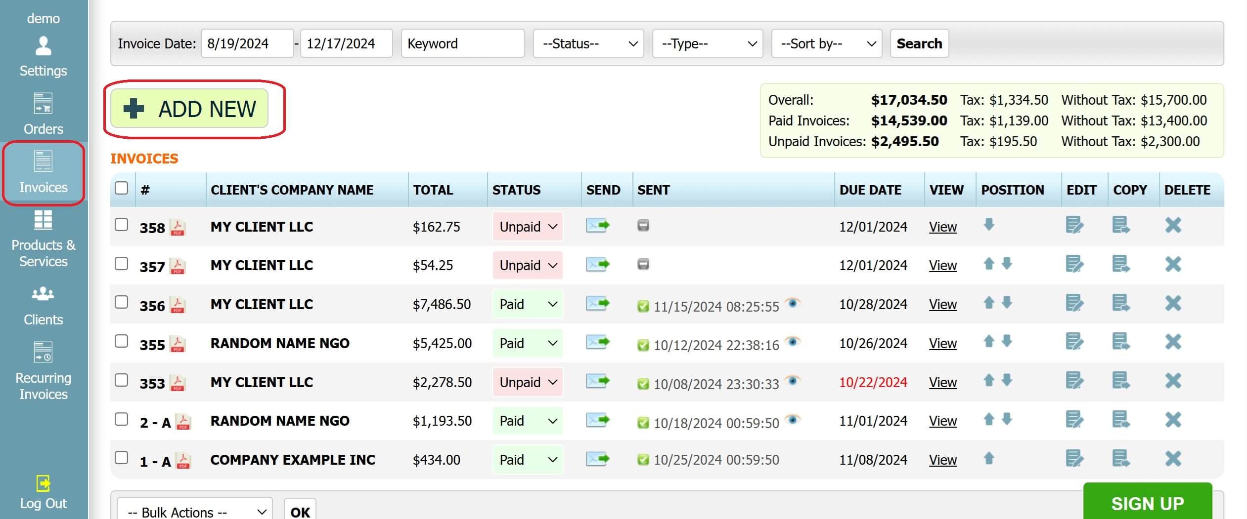 Step 1: How to create a credit note in INV24