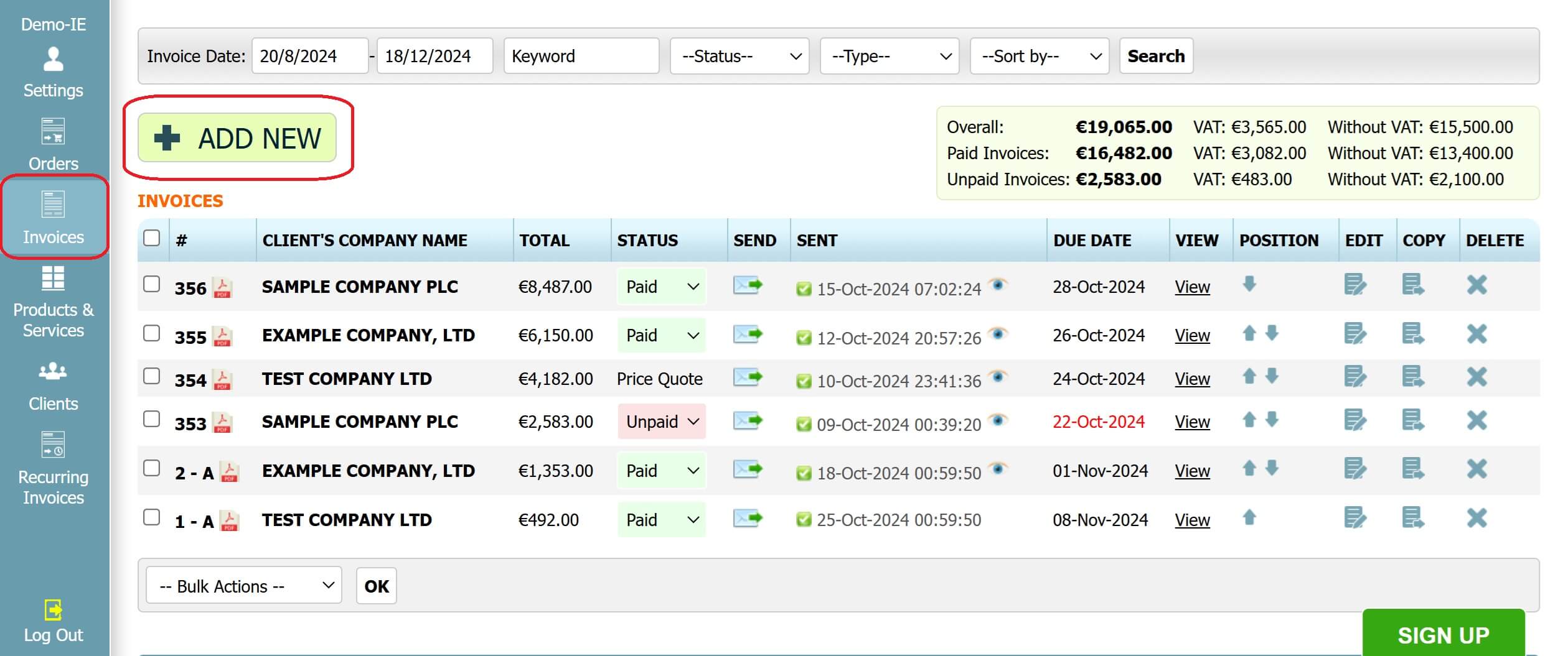 Step 1: How to create a credit note in INV24 Ireland