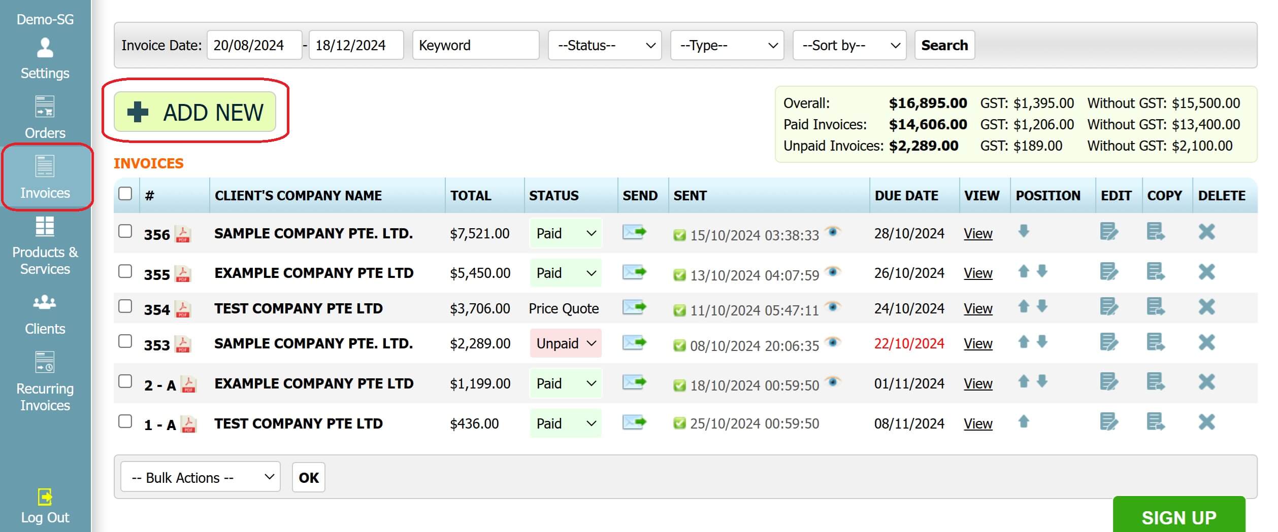 Step 1: How to create a credit note in INV24 Singapore