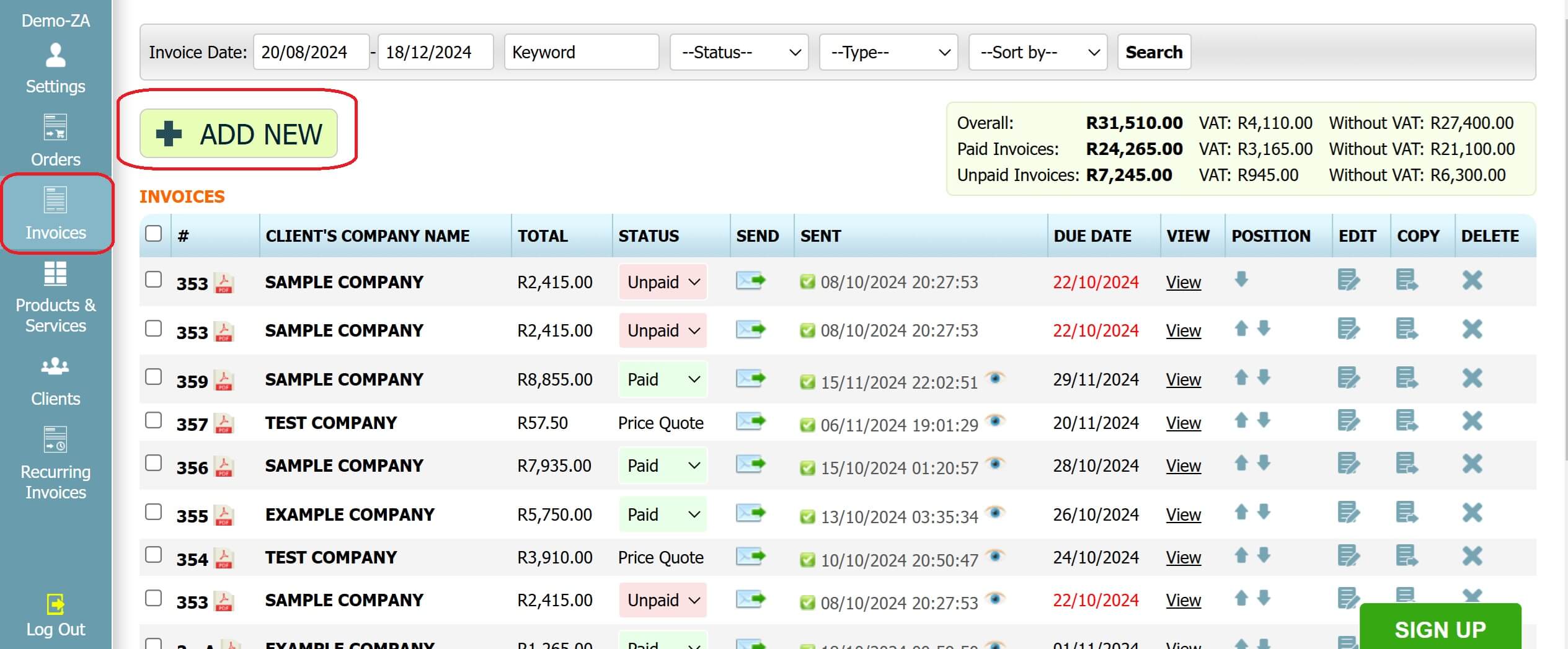 Step 1: How to create a credit note in INV24 South Africa