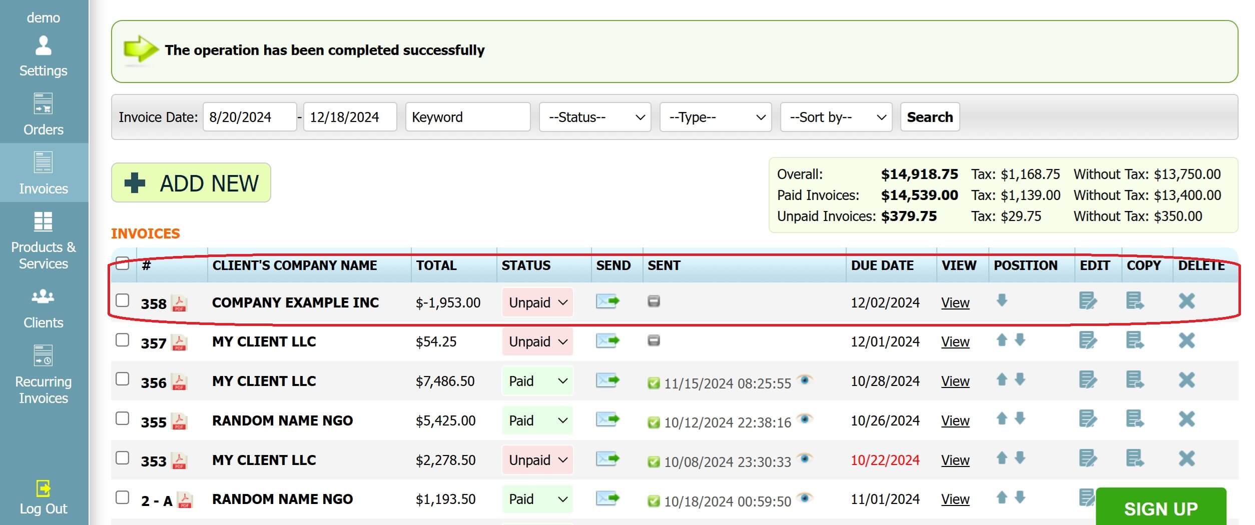 Step 3: How to create a credit note in INV24