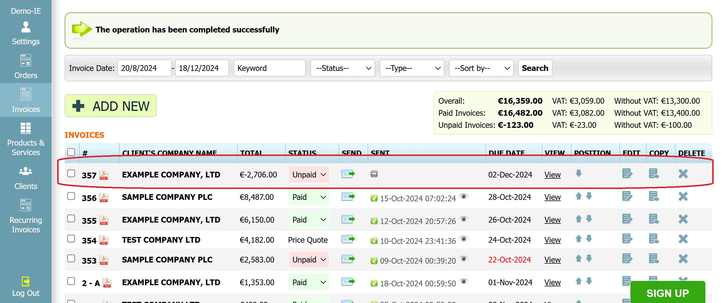 Step 3: How to create a credit note in INV24 Ireland