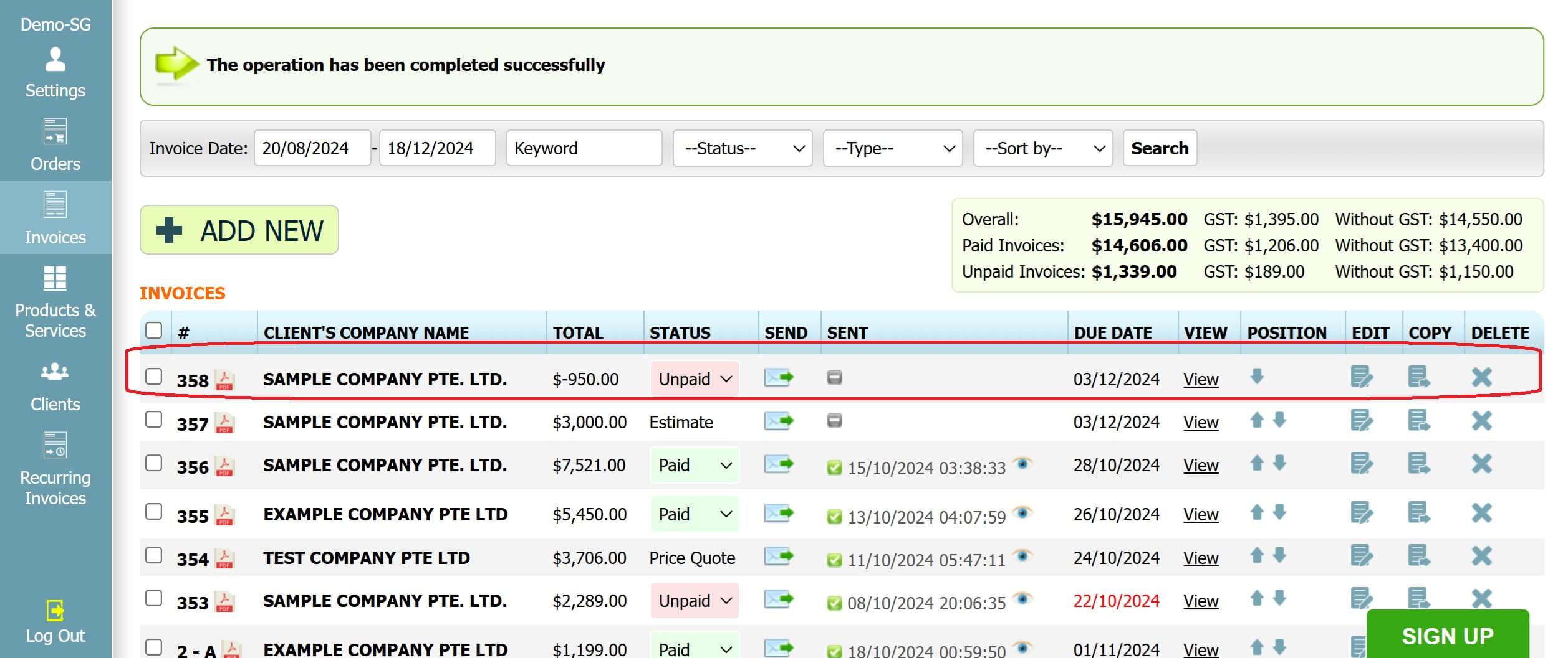 Step 3: How to create a credit note in INV24 Singapore