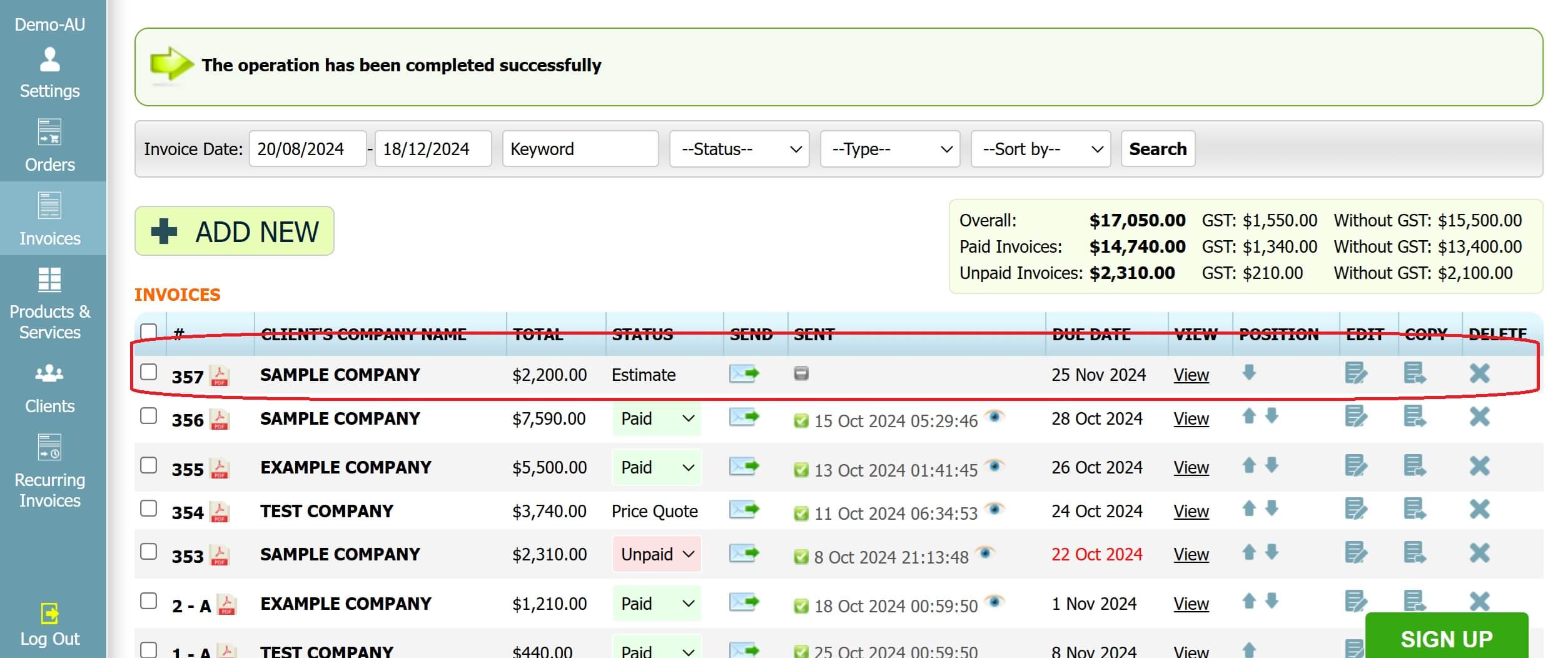 Step 3: How to create an estimate in INV24 Australia