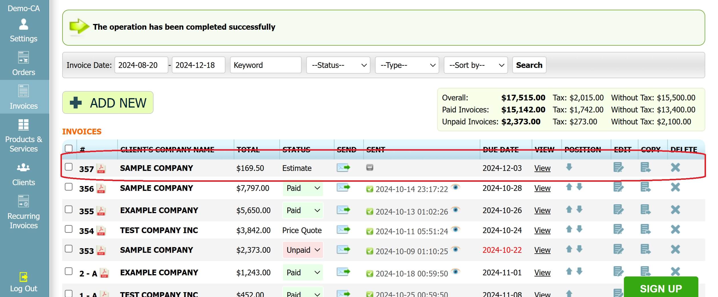 Step 3: How to create an estimate in INV24 Canada