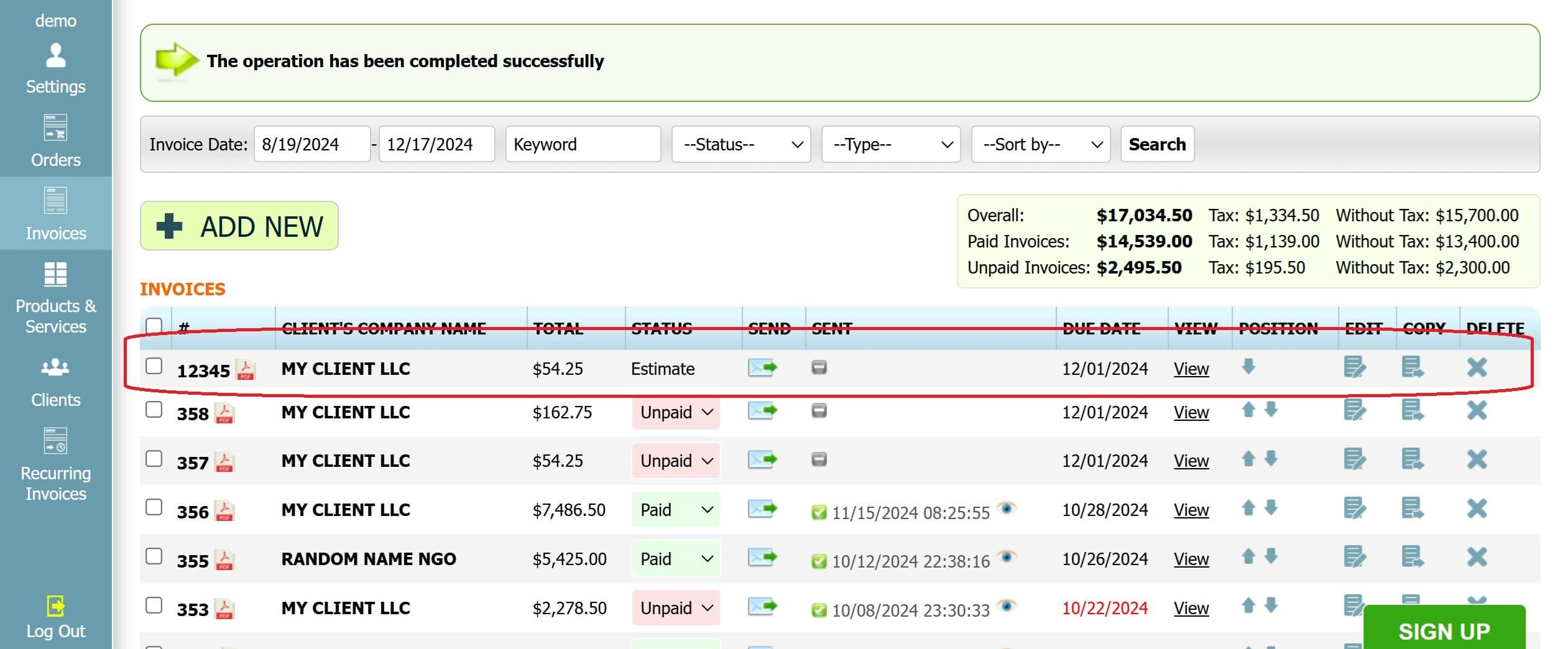 Step 3: How to create an estimate in INV24