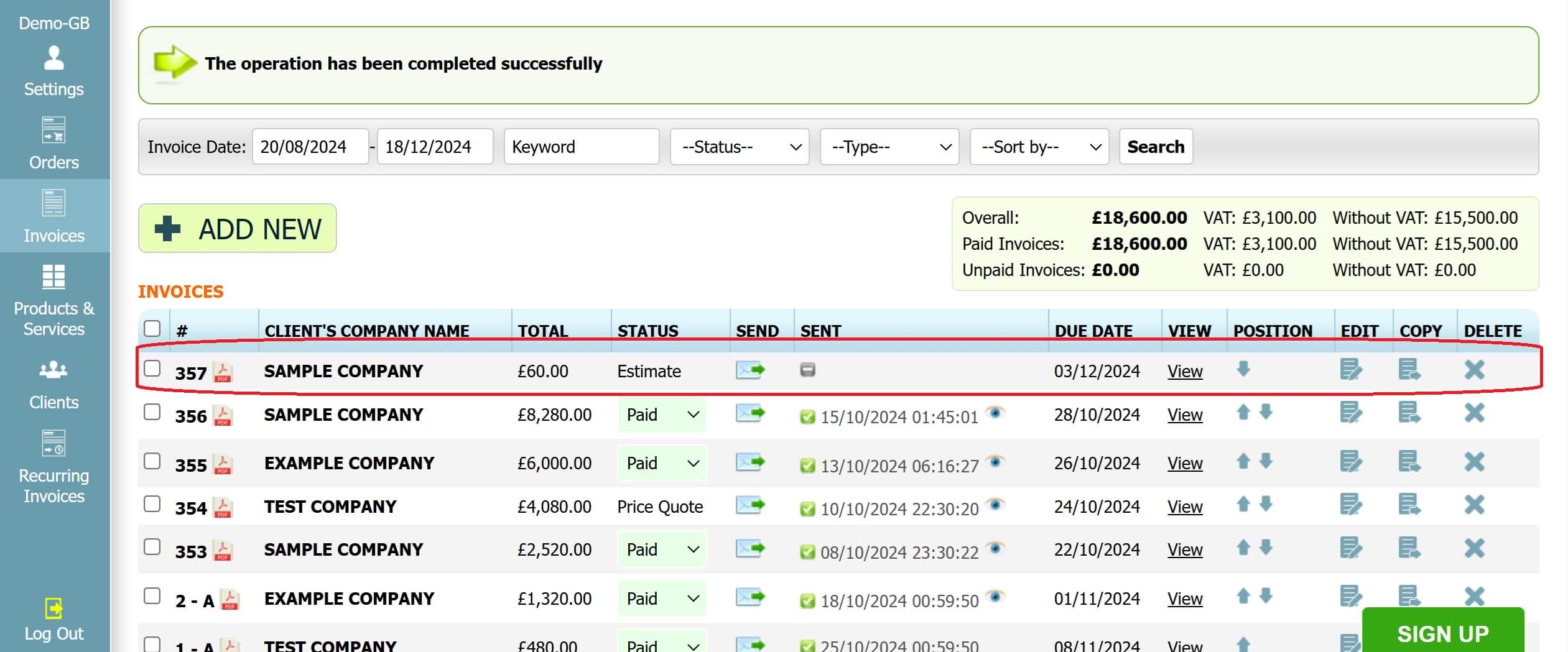 Step 3: How to create an estimate in INV24 UK