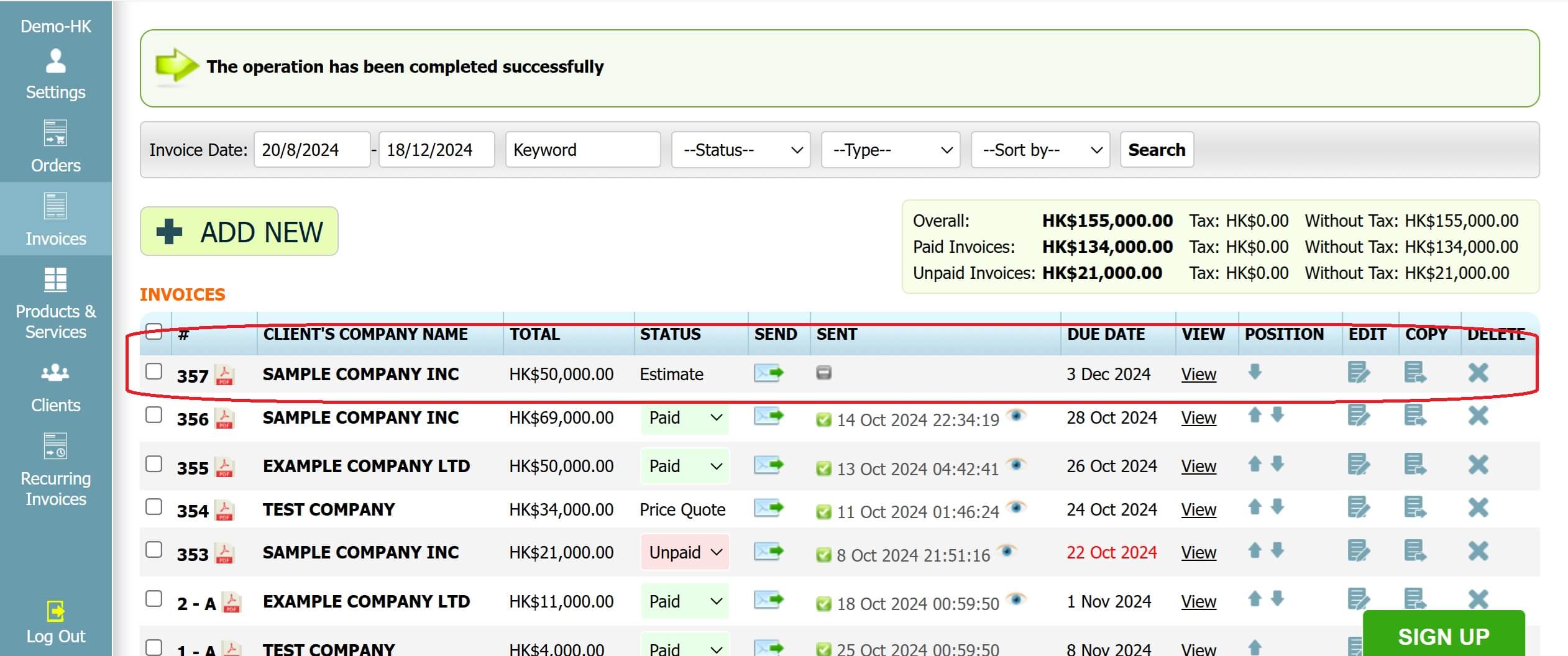 Step 3: How to create an estimate in INV24 Hong Kong
