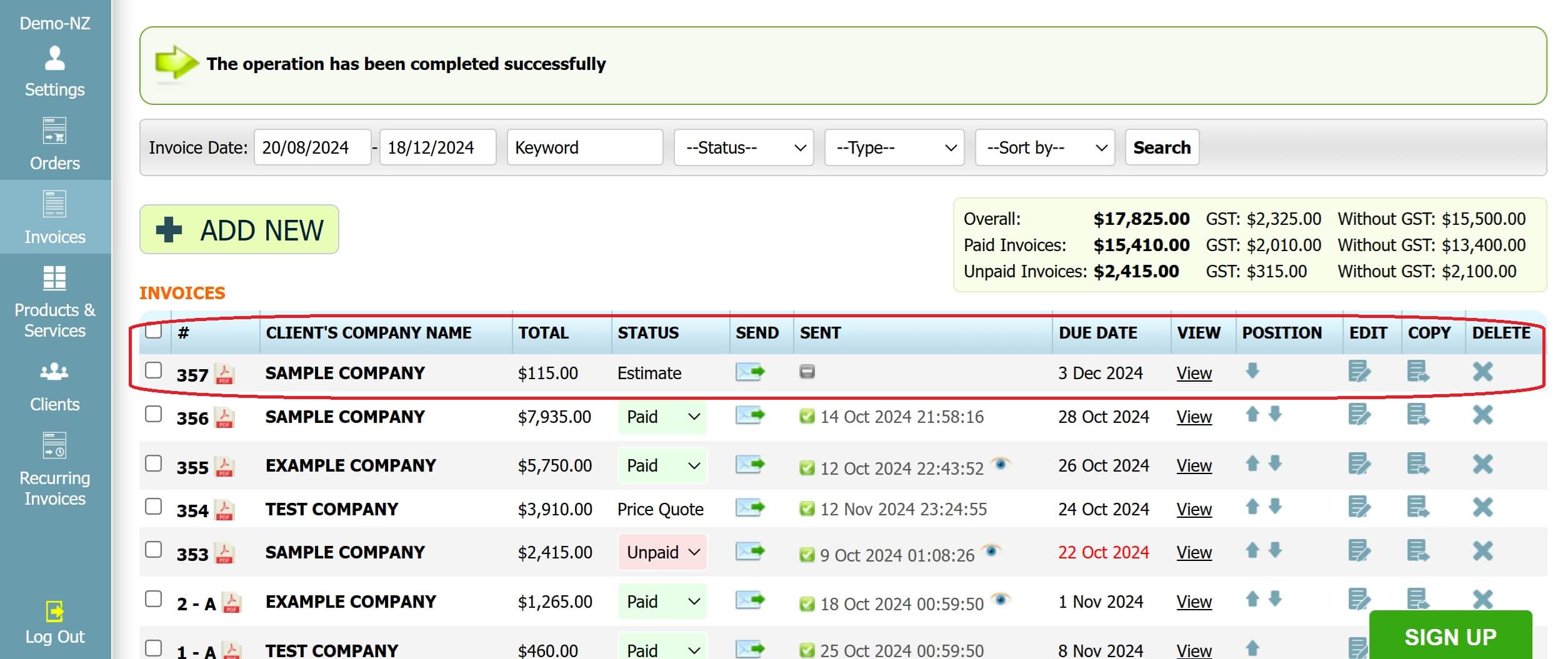 Step 3: How to create an estimate in INV24 New Zealand