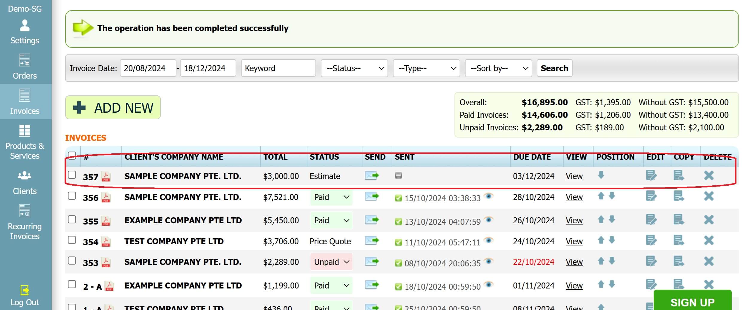 Step 3: How to create an estimate in INV24 Singapore