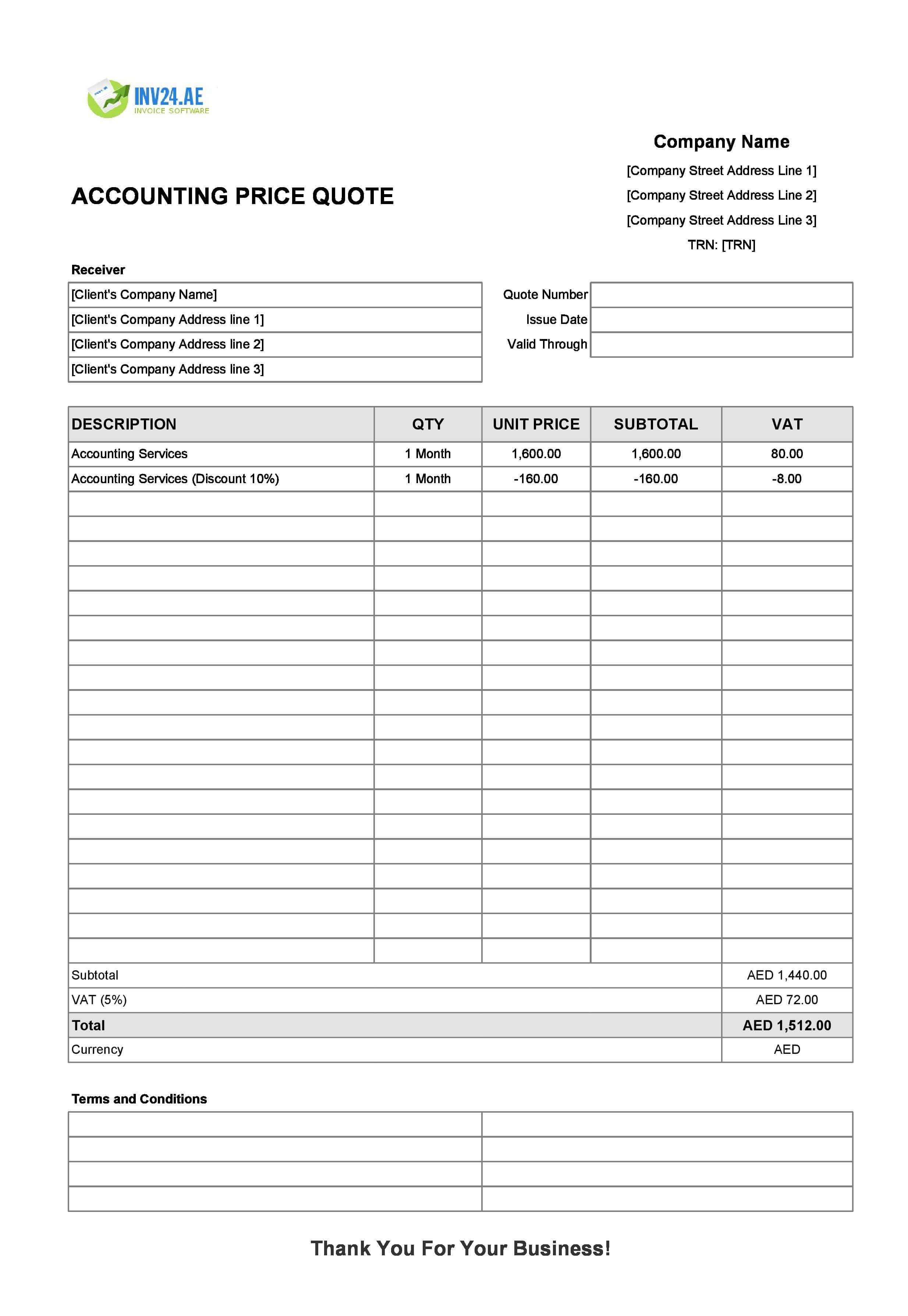 Accounting Quote Template for UAE (Excel / Google Sheets)