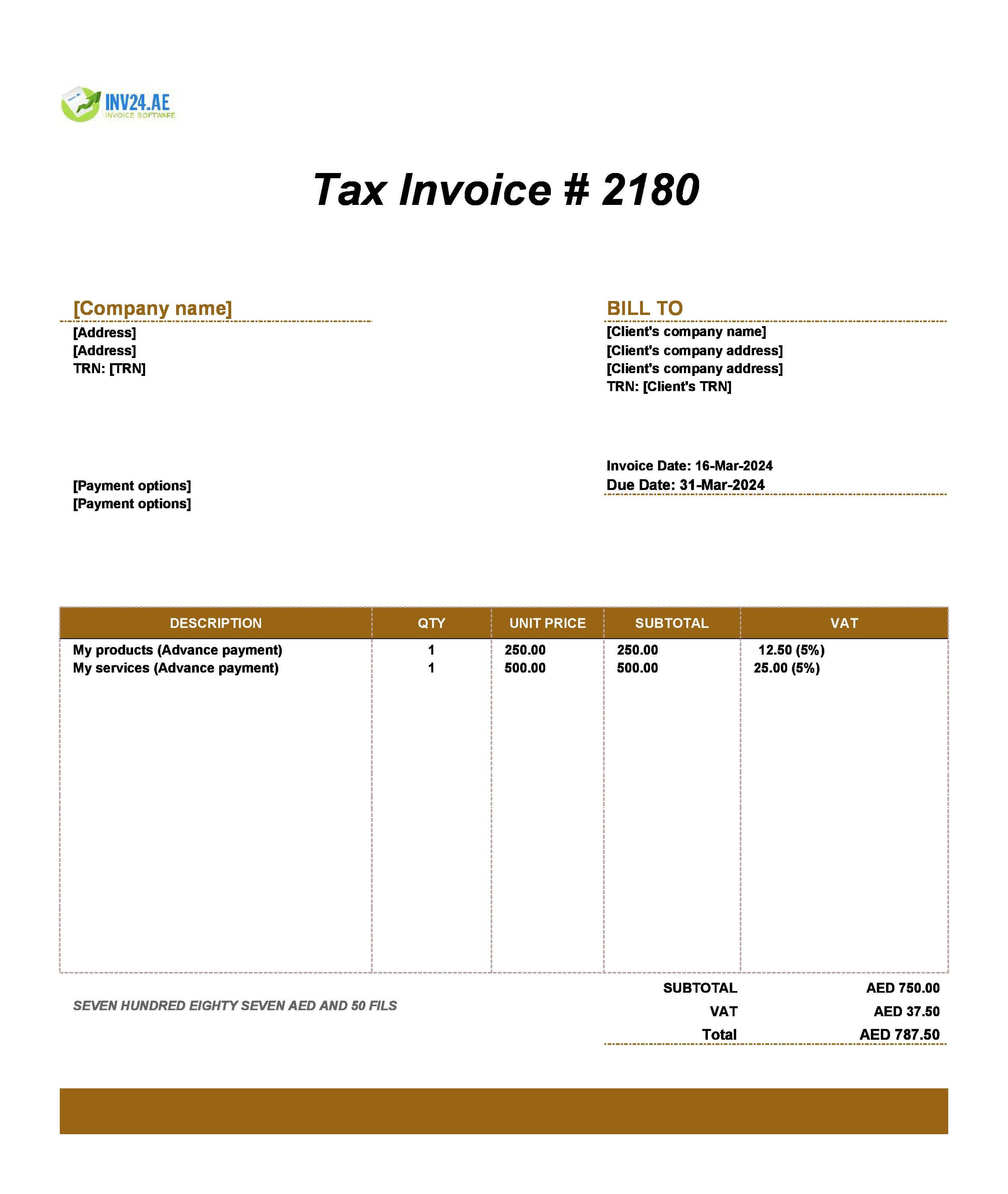 advance invoice example