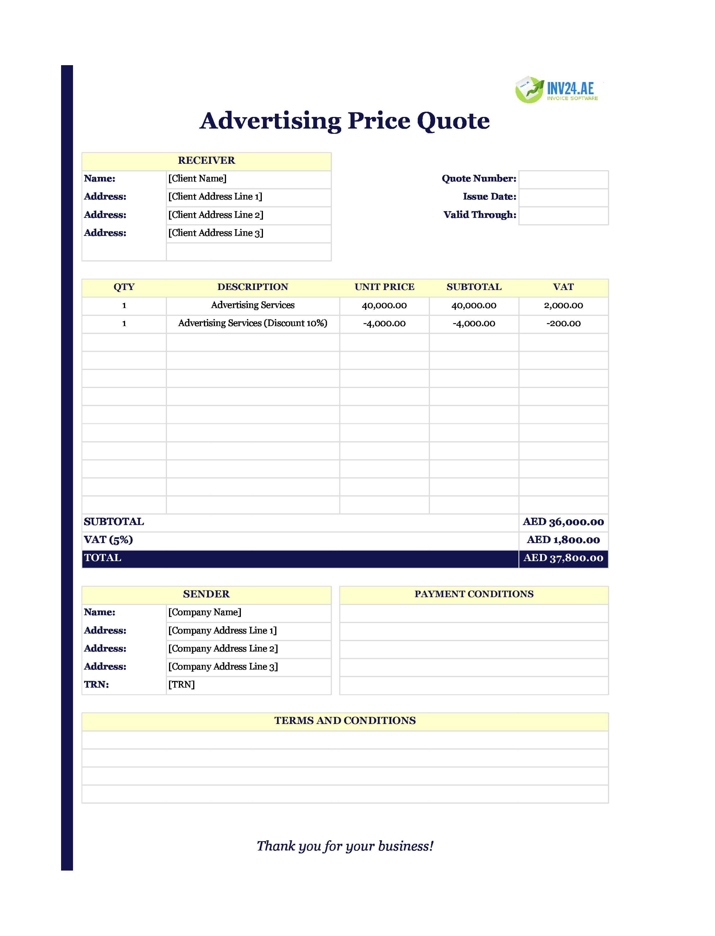 Advertising Quote Template for UAE (Excel / Google Sheets)