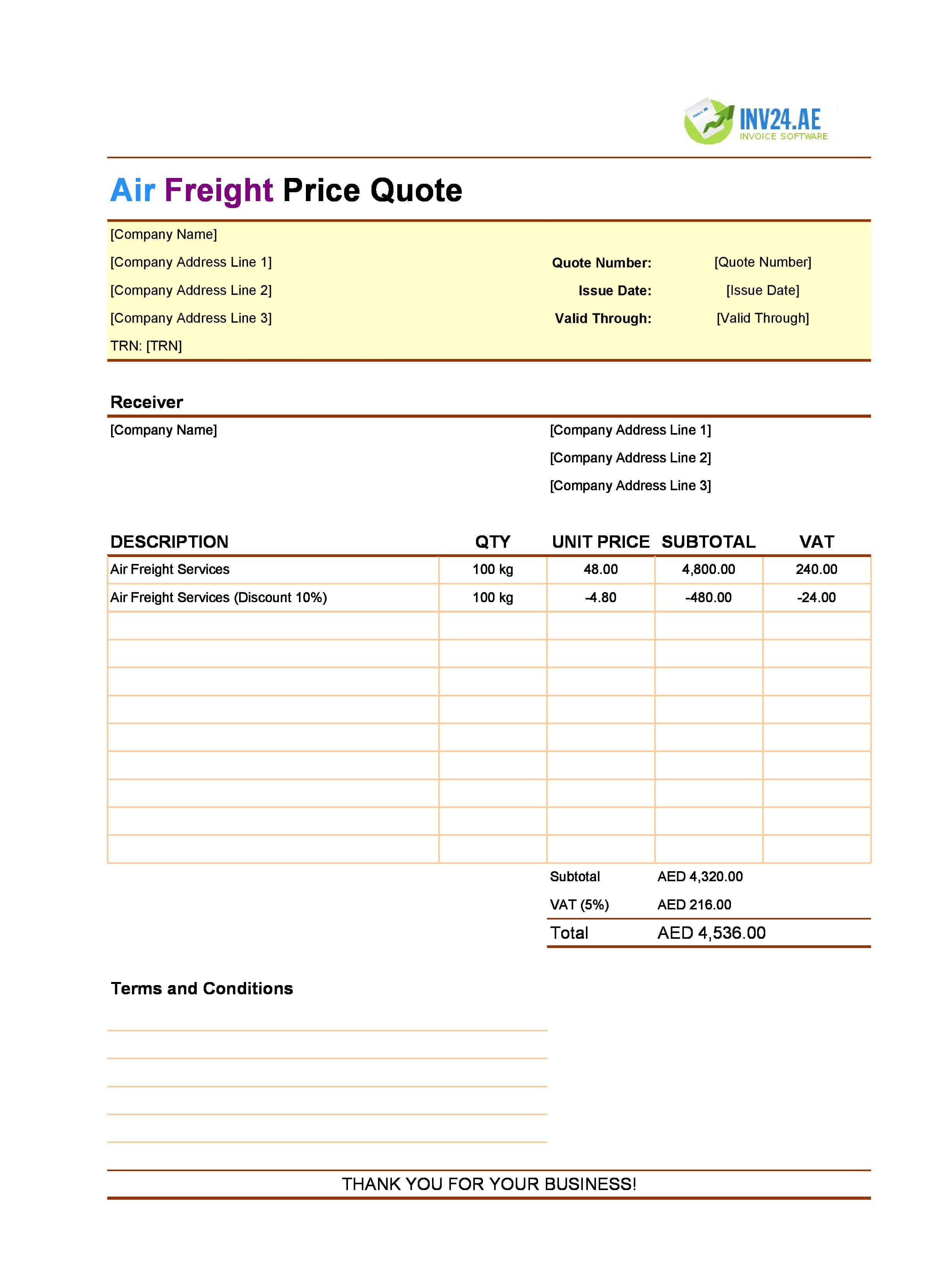 Air Freight Quote Template for UAE (Excel / Google Sheets)