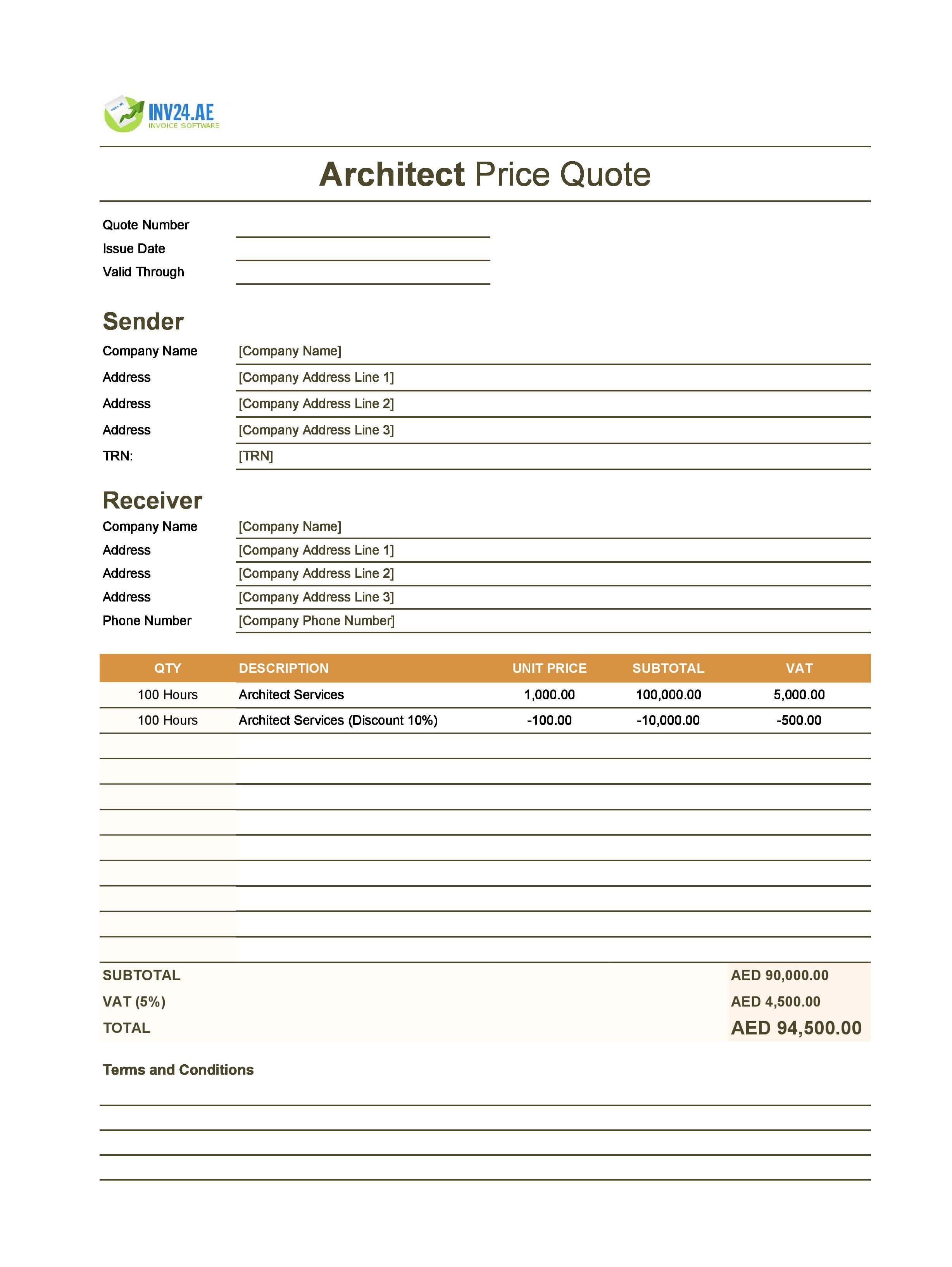 Architect Quote Template for UAE (Excel / Google Sheets)