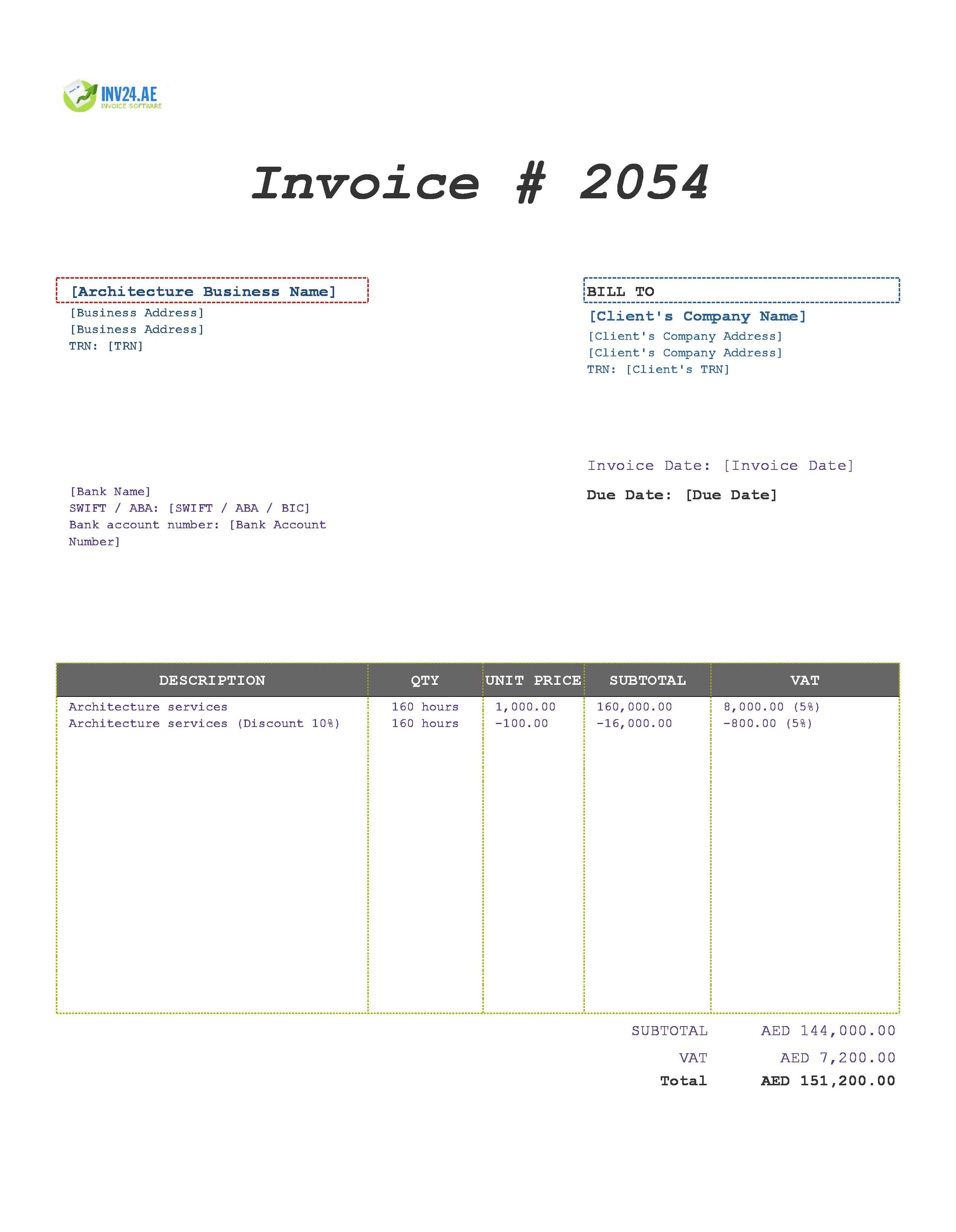 Architecture Invoice Template for UAE (Excel / Google Sheets)