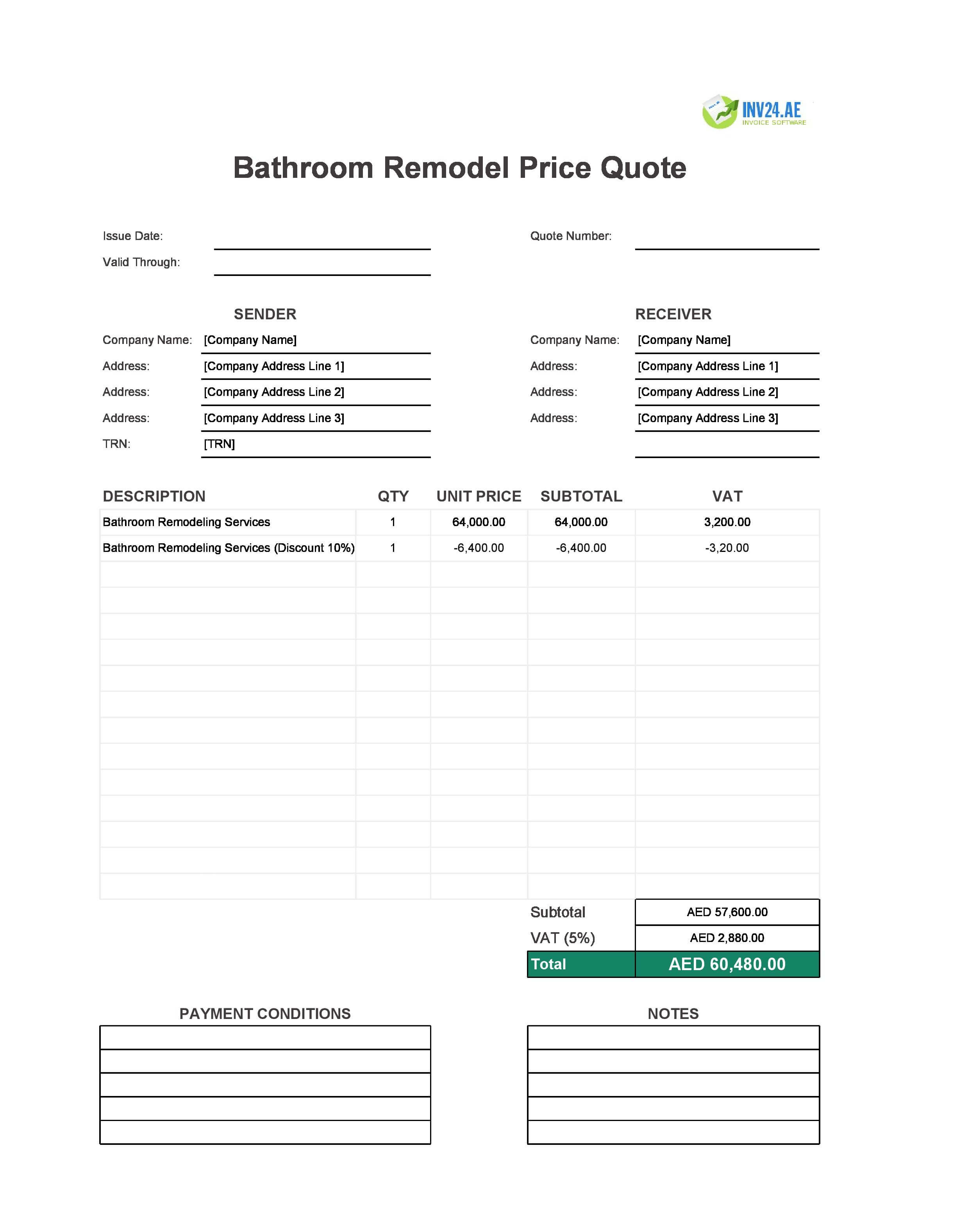 Bathroom Remodel Quote Template for UAE (Excel / Google Sheets)