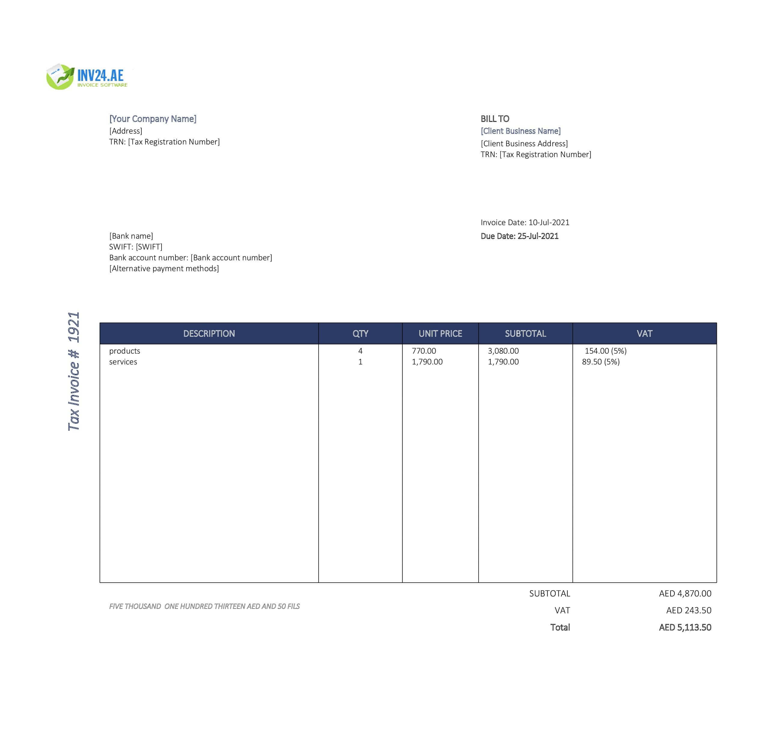 billing invoice template uae