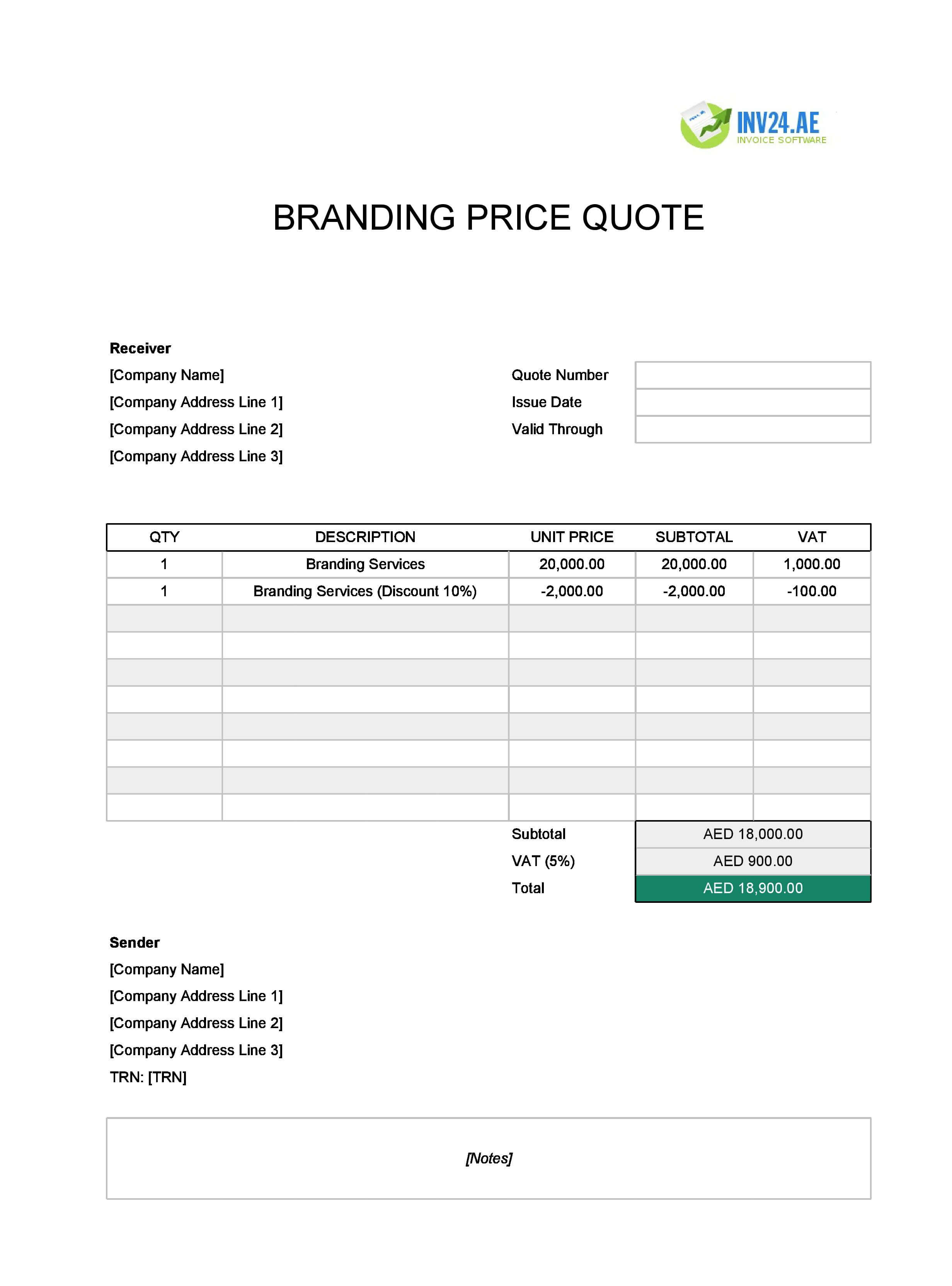 Branding Quote Template for UAE (Excel / Google Sheets)