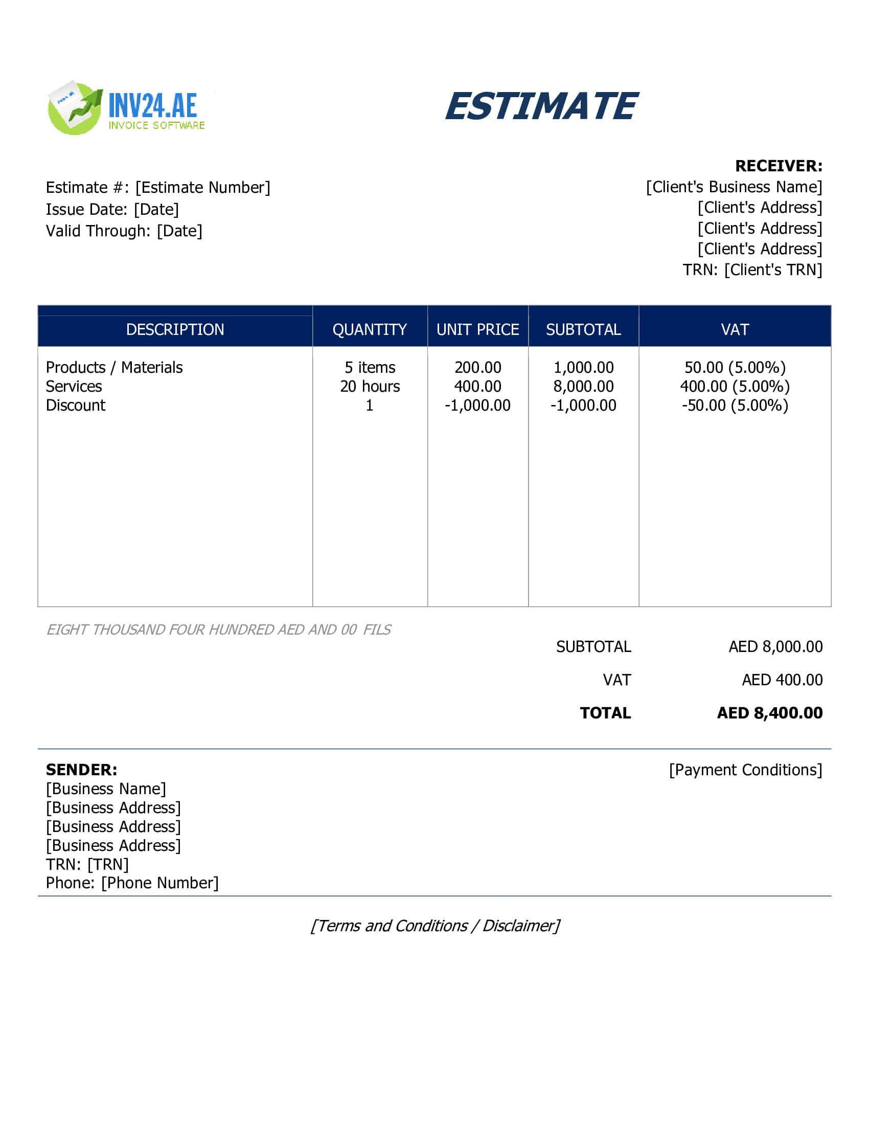 Business Estimate Template for UAE (Word / Google Docs)