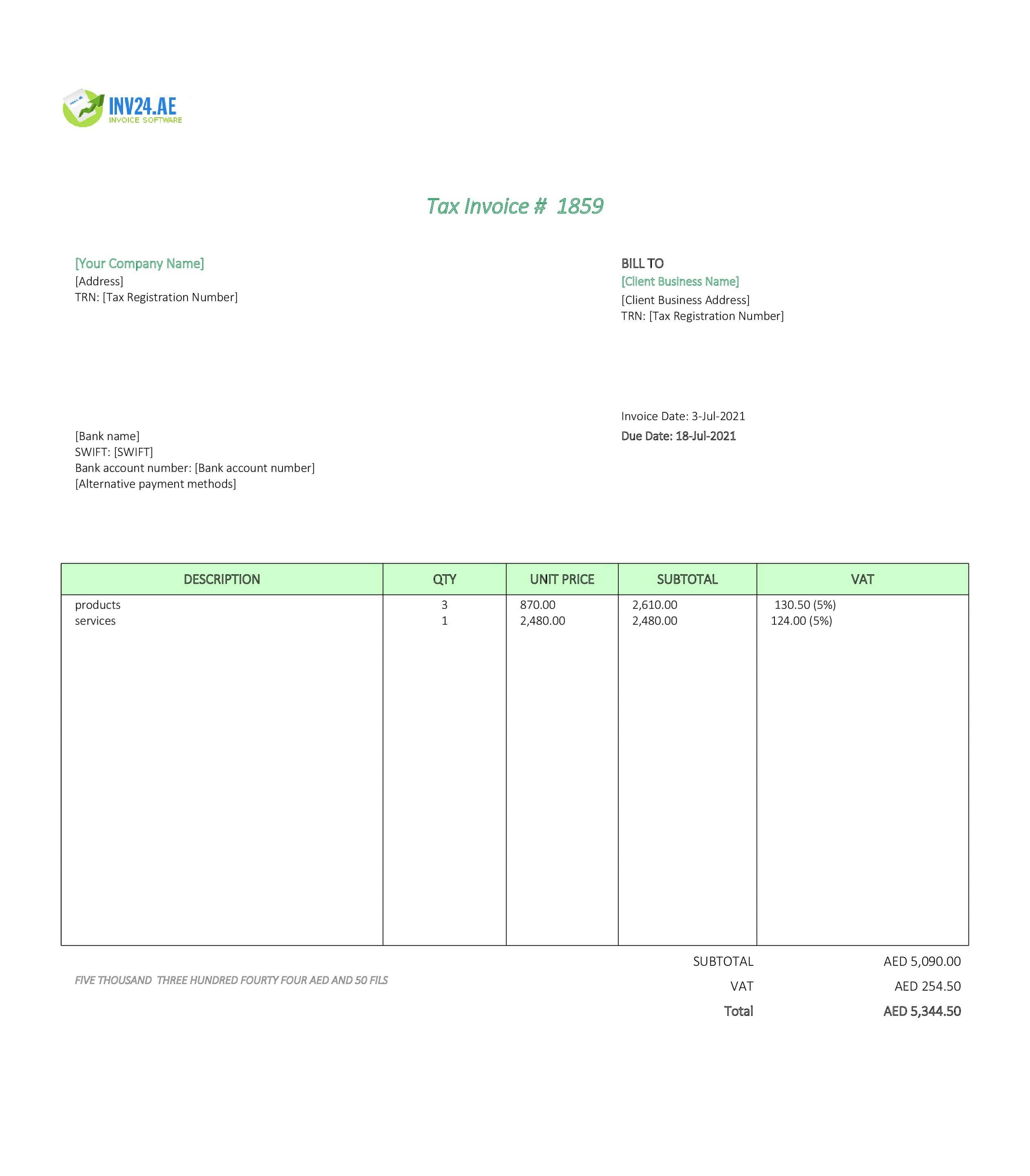 business invoice template uae