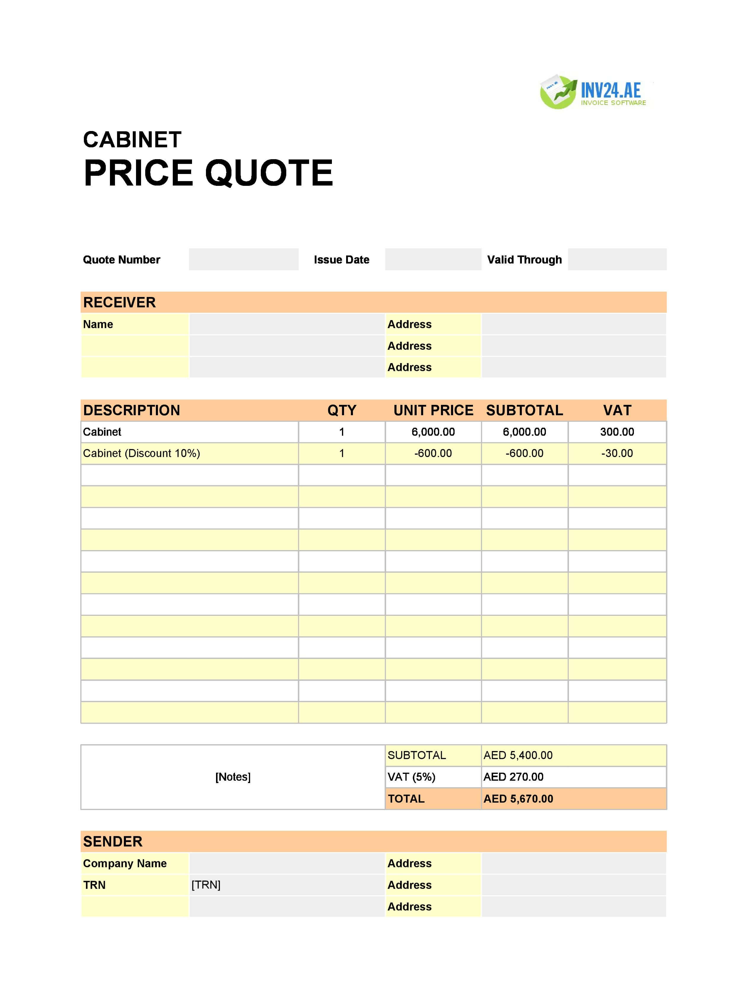 Cabinet Quote Template for UAE (Excel / Google Sheets)