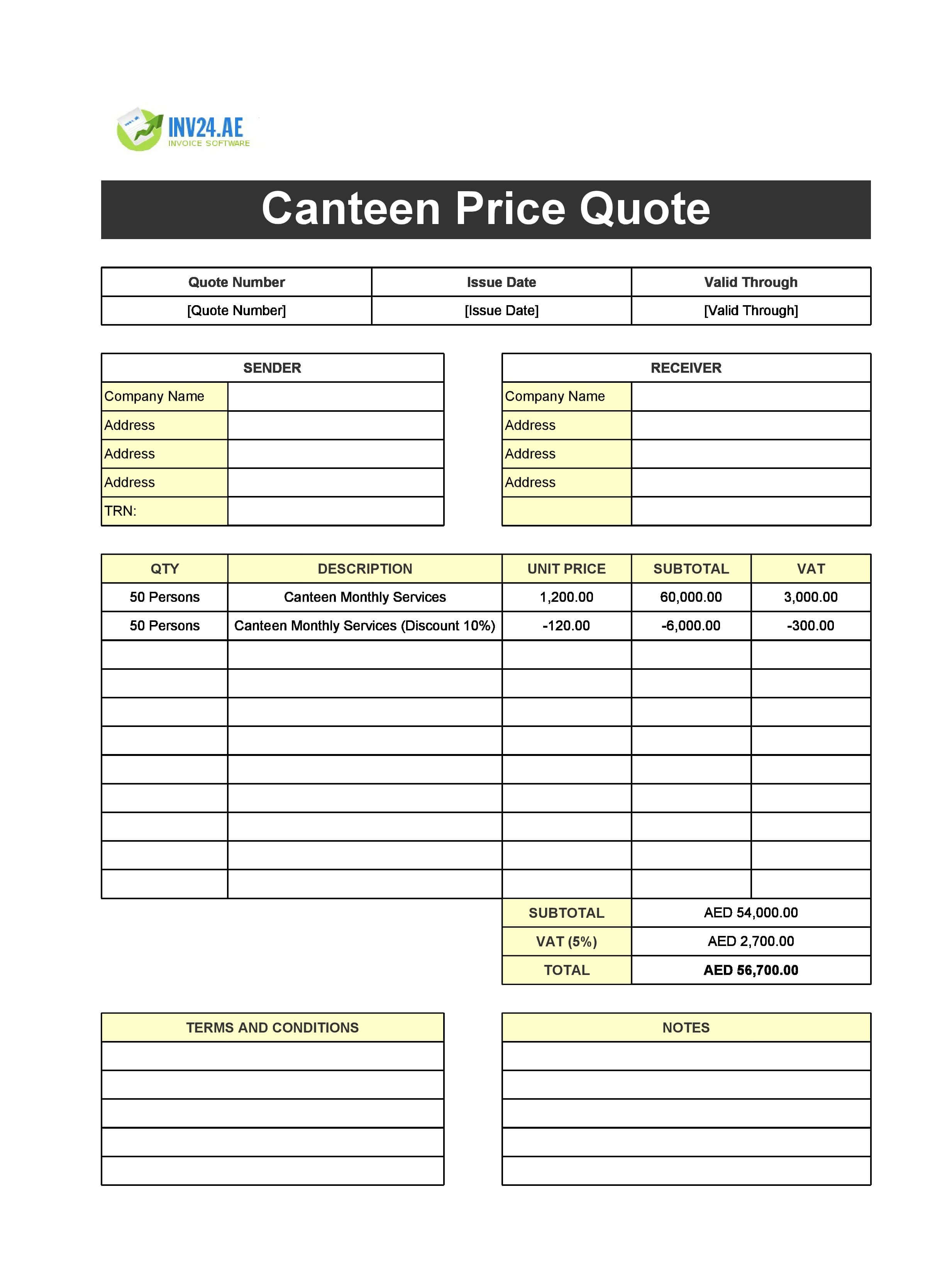 Canteen Quote Template for UAE (Excel / Google Sheets)
