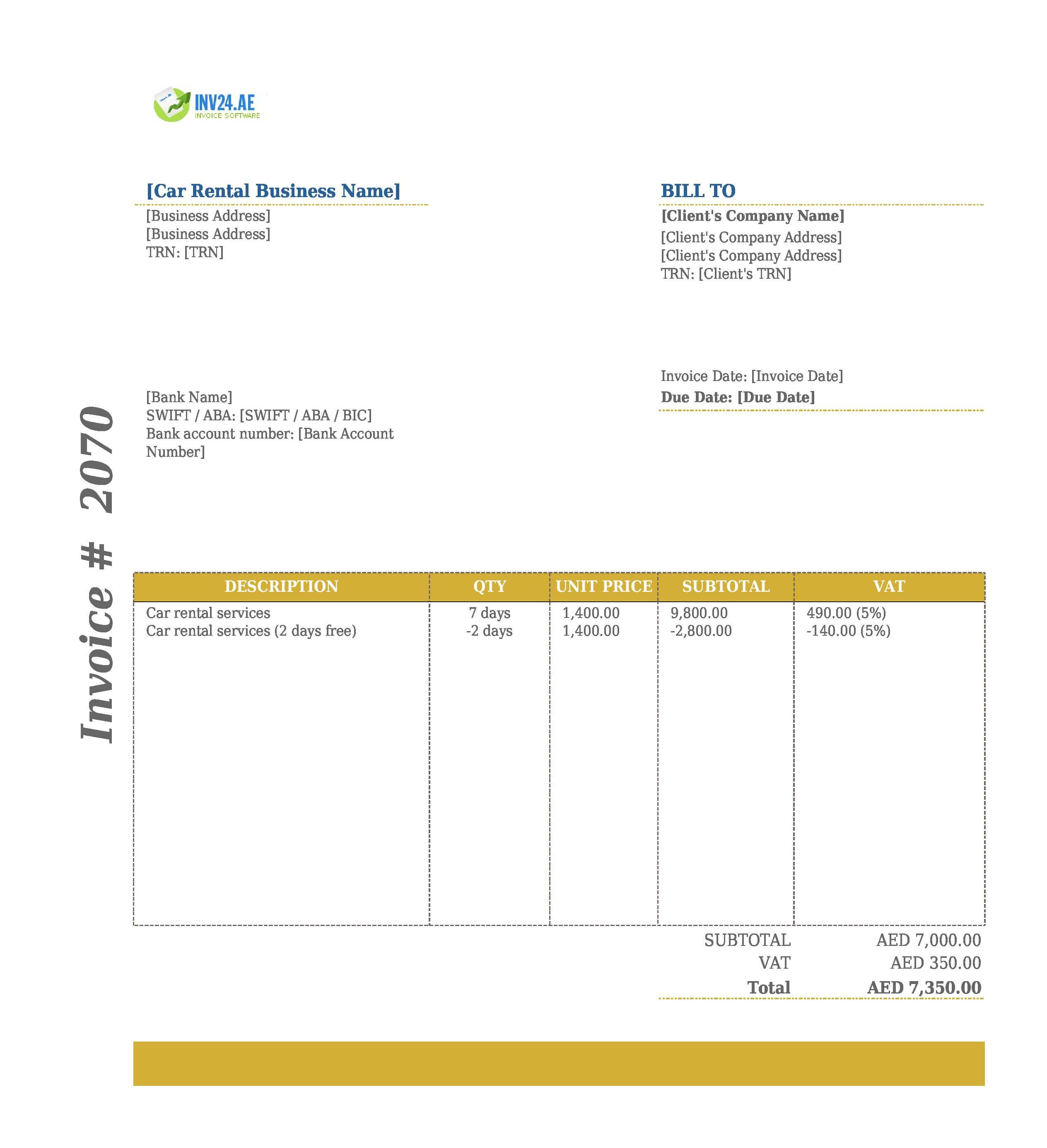 Car Rental Invoice Template for UAE (Excel / Google Sheets) Car Rental Invoice Template for UAE (Excel / Google Sheets)