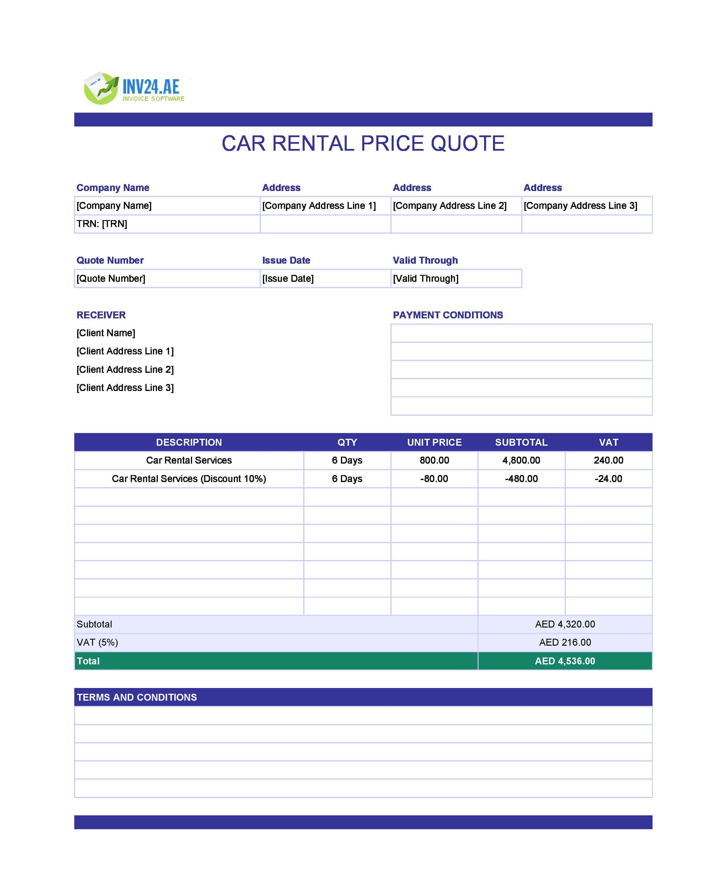 Car Rental Quote Template for UAE (Excel / Google Sheets)
