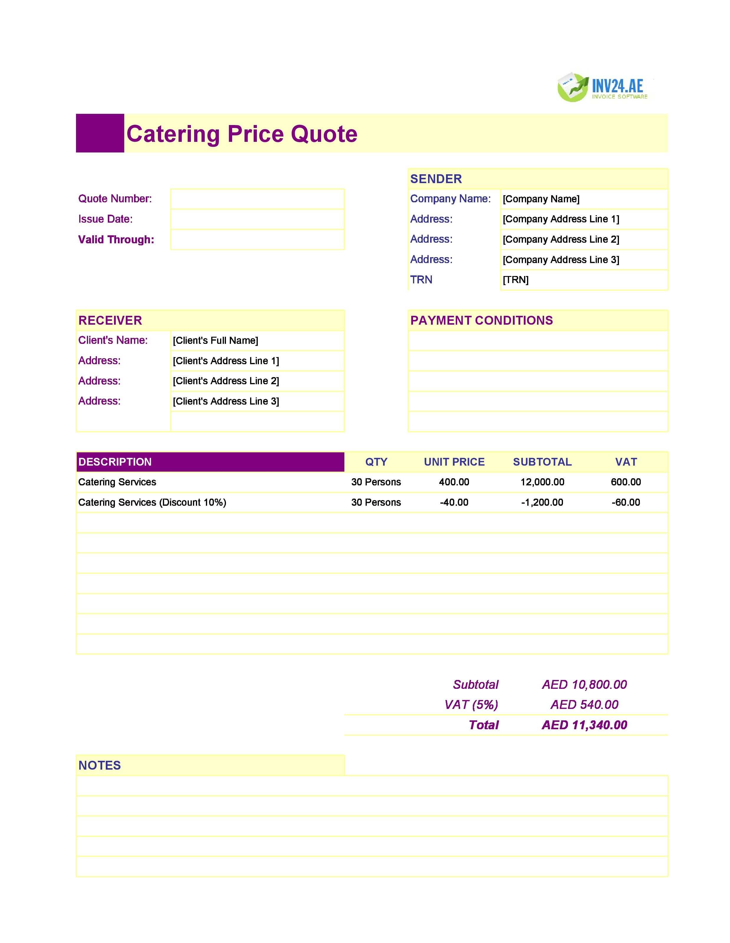 Catering Quote Template for UAE (Excel / Google Sheets)
