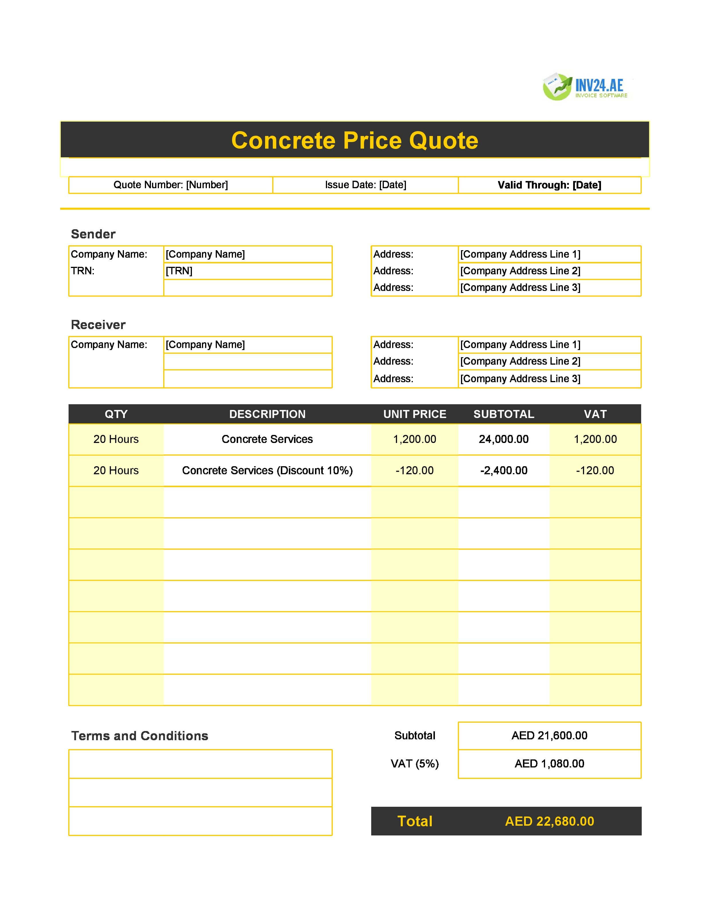Concrete Quote Template for UAE (Excel / Google Sheets)