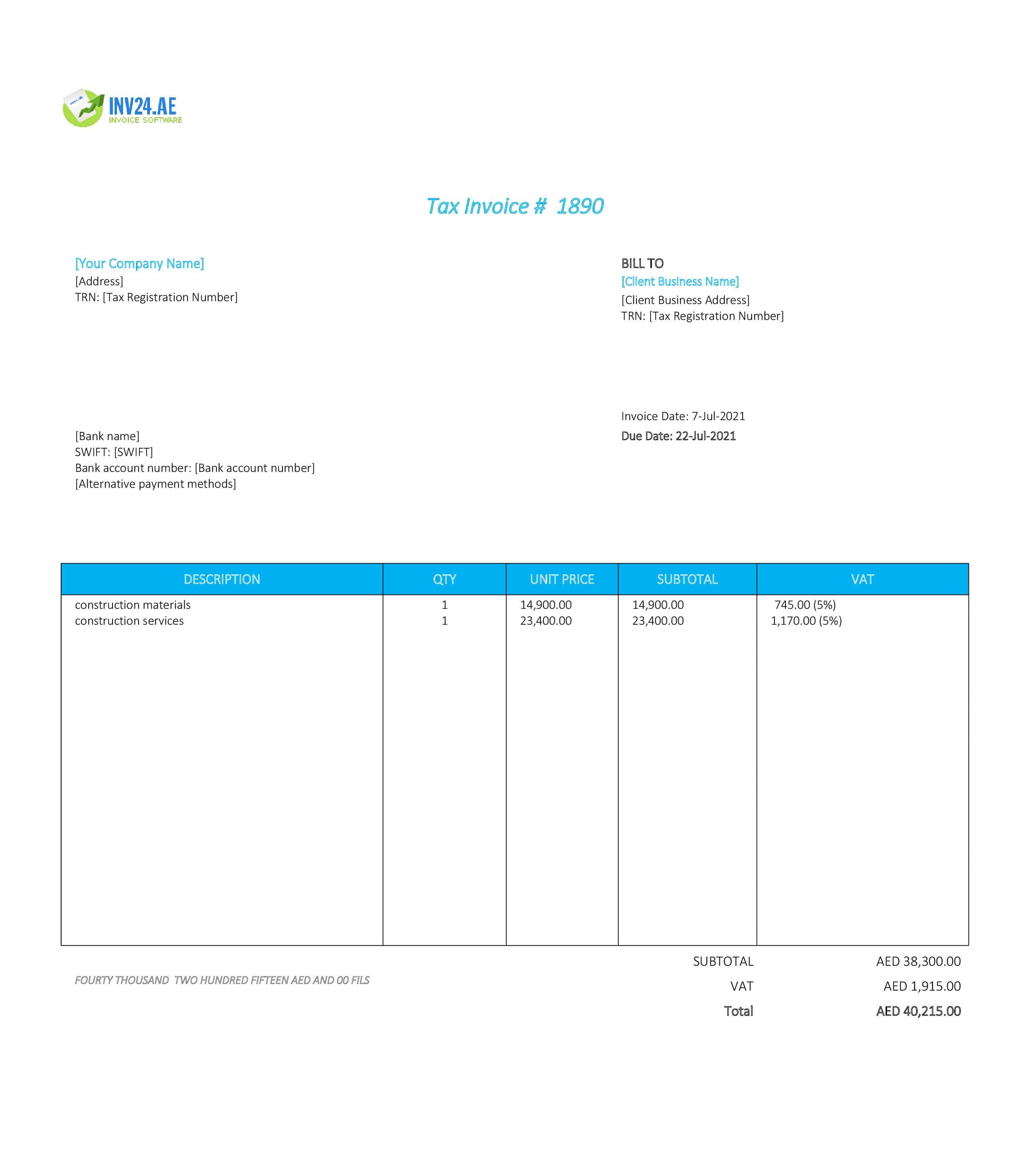 construction invoice template uae