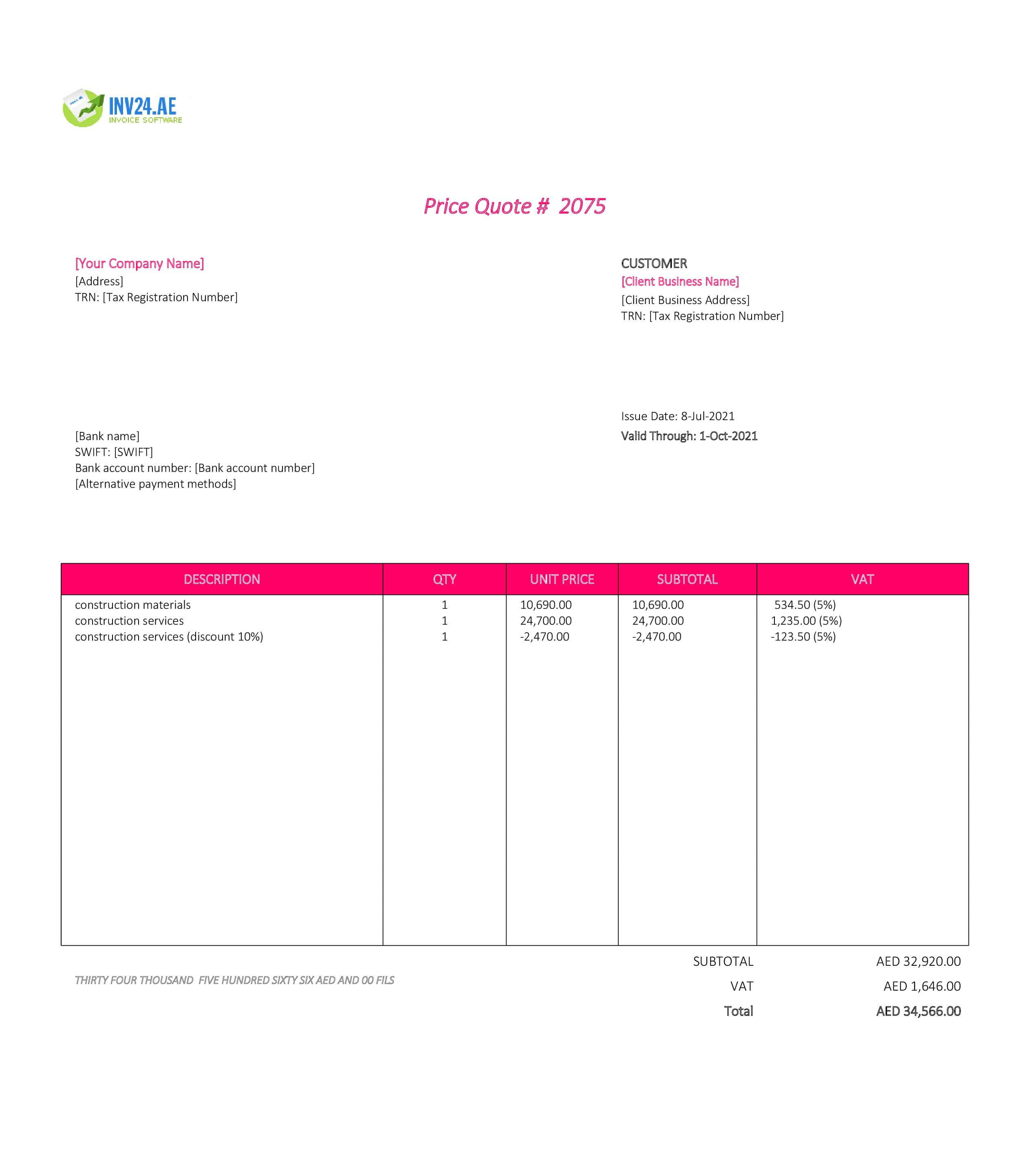 construction quotation format uae