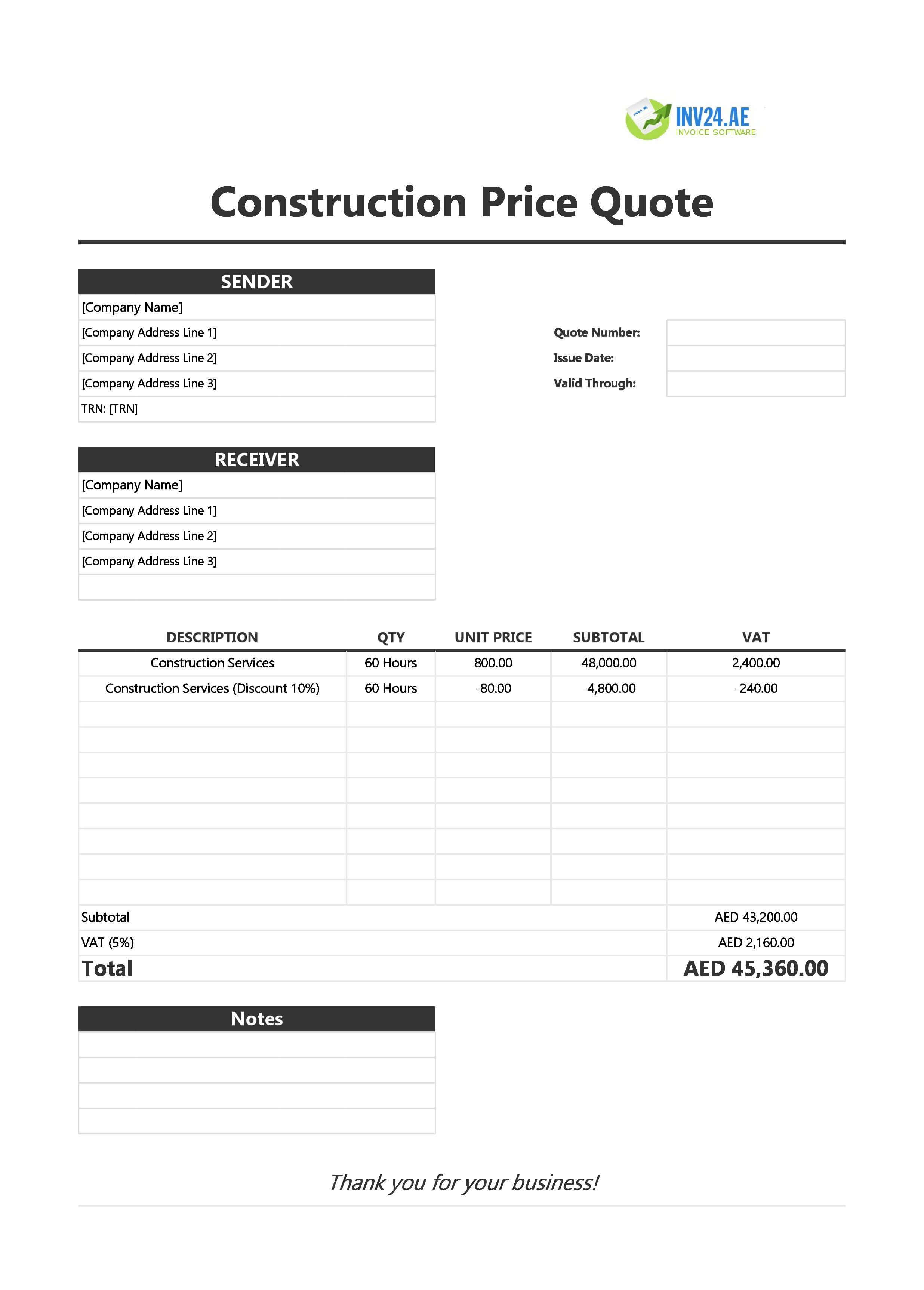 Construction Quotation Template for UAE (Excel / Google Sheets)