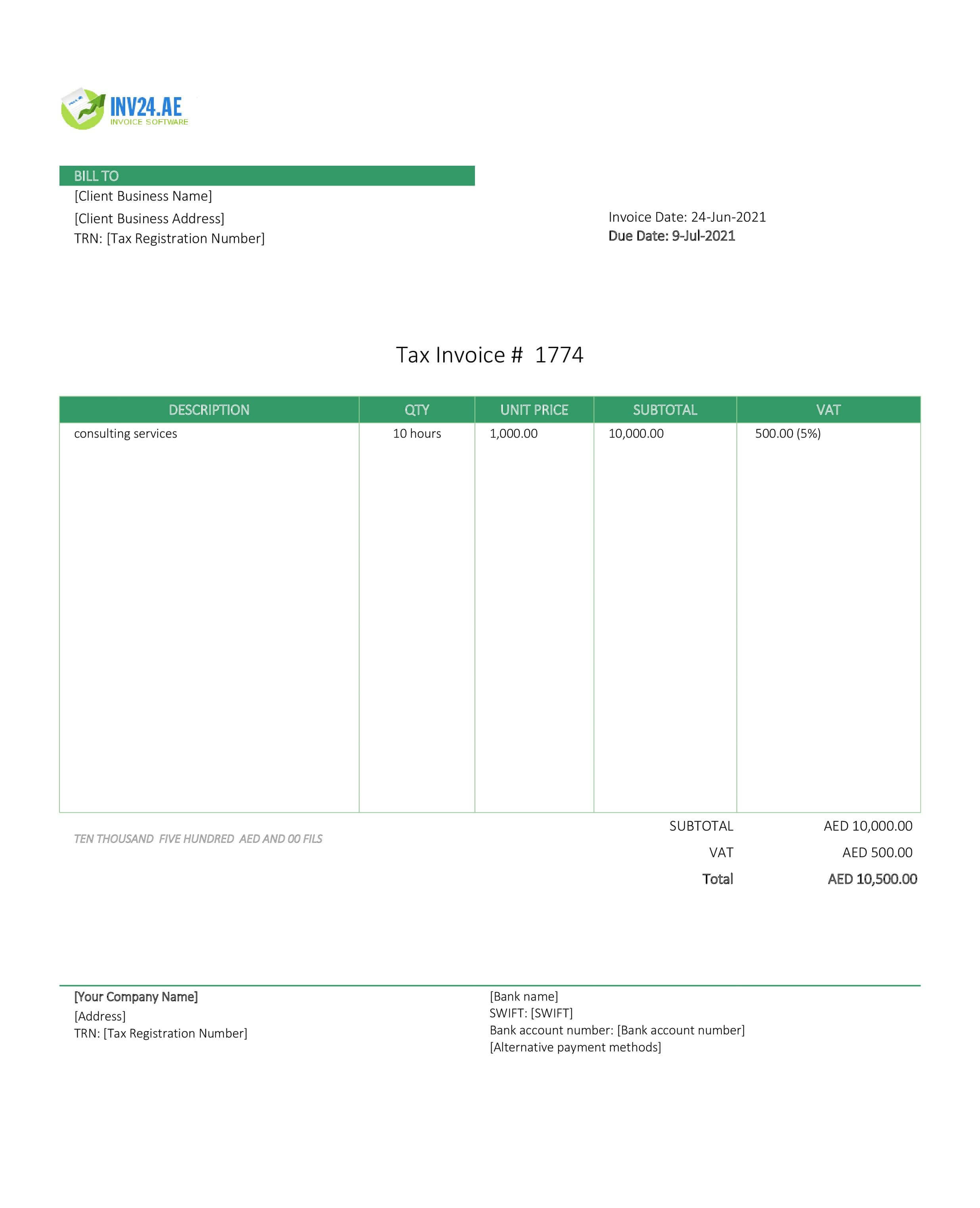 consulting invoice template uae