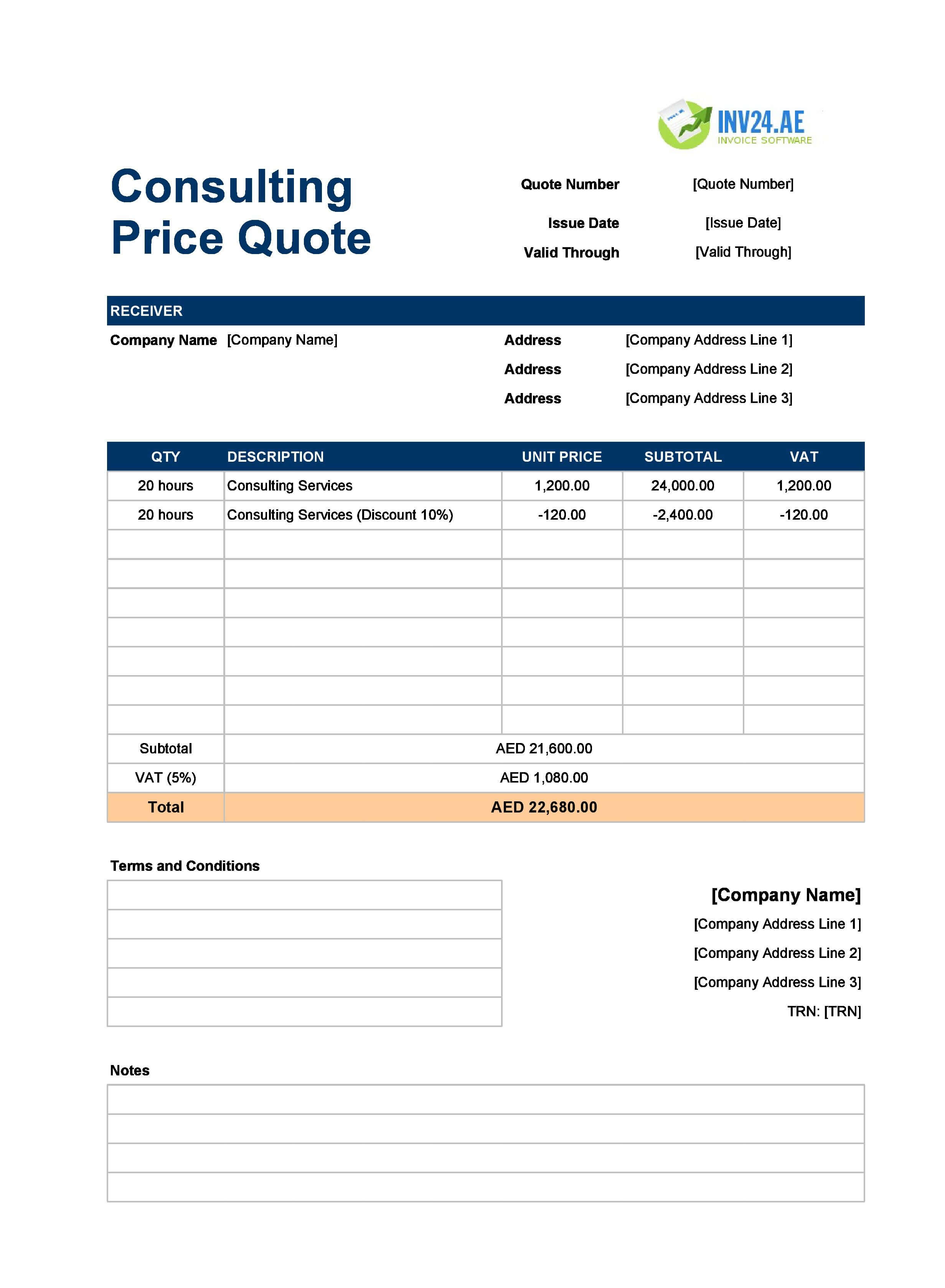 Consulting Quote Template for UAE (Excel / Google Sheets)