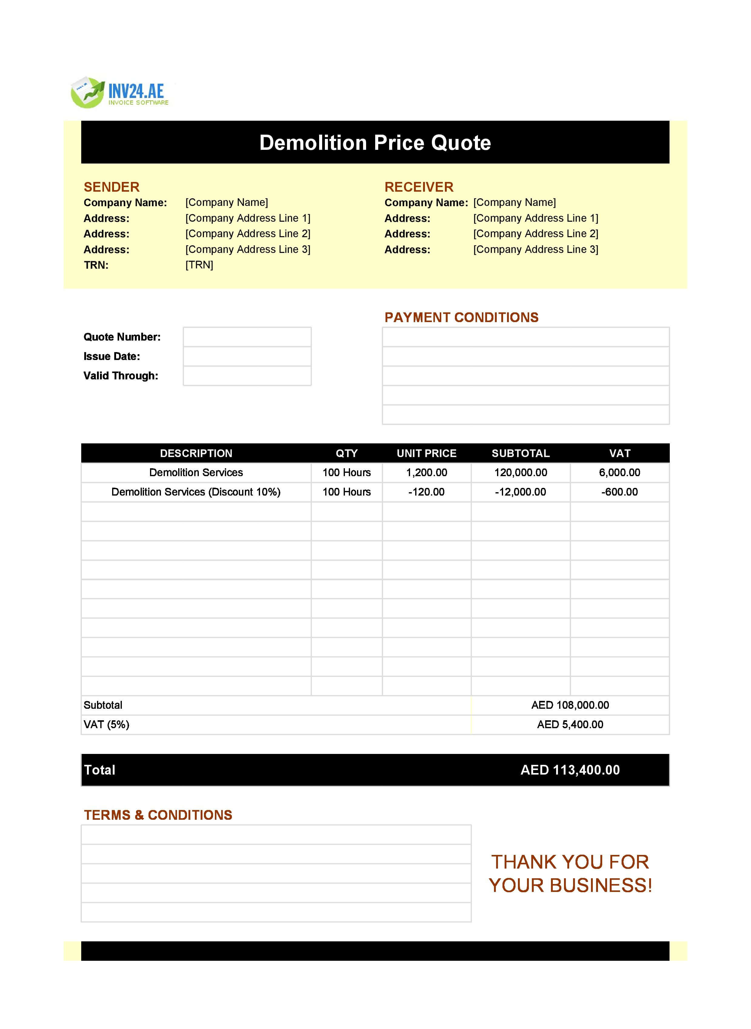 Demolition Quote Template for UAE (Excel / Google Sheets)