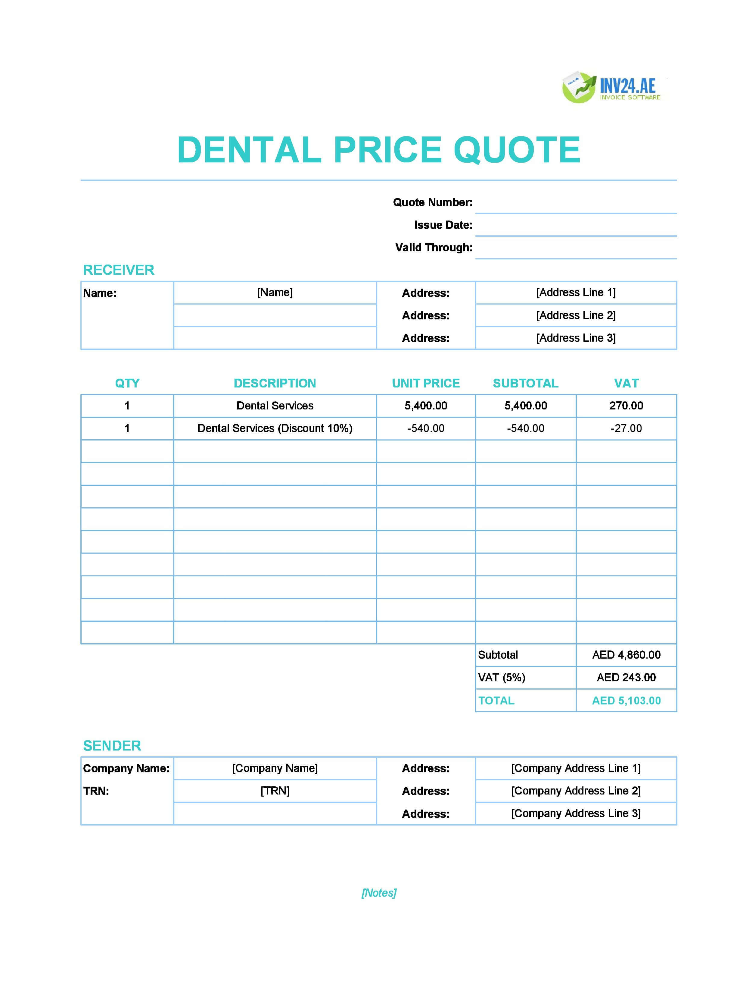 Dental Quote Template for UAE (Excel / Google Sheets)