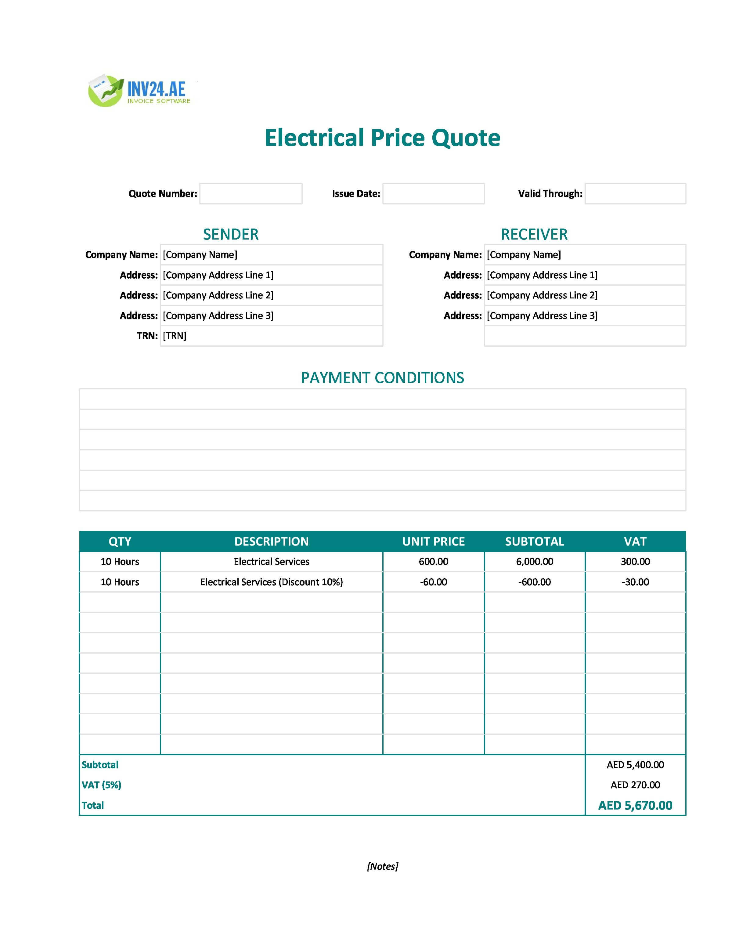 Electrical Quote Template for UAE (Excel / Google Sheets)