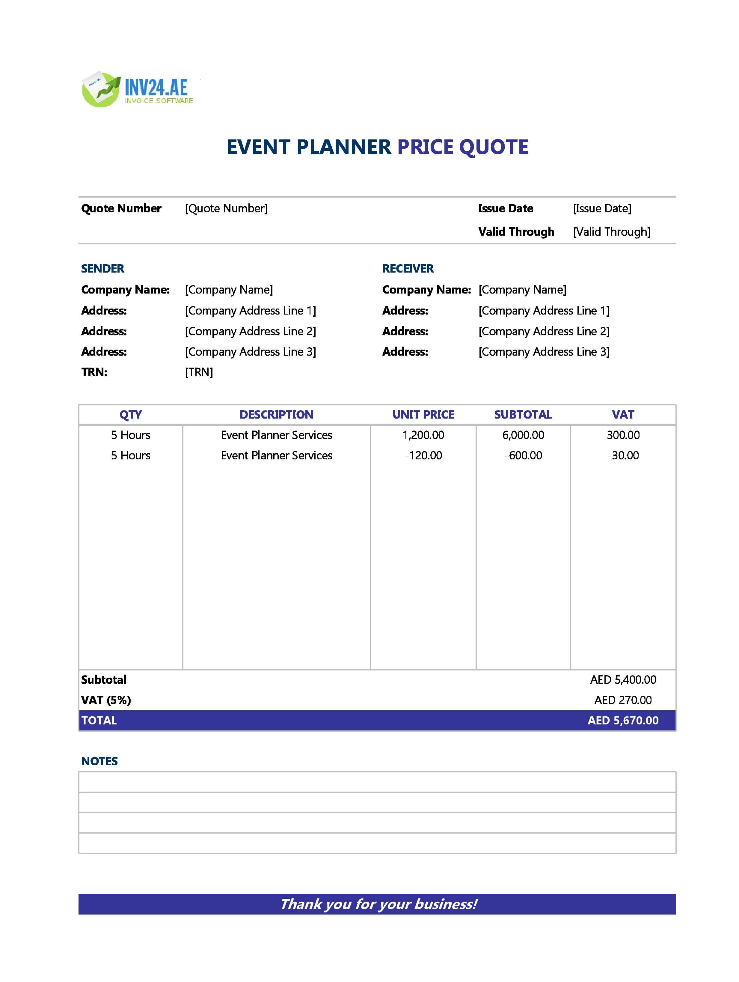 Event Planner Quote Template for UAE (Excel / Google Sheets)