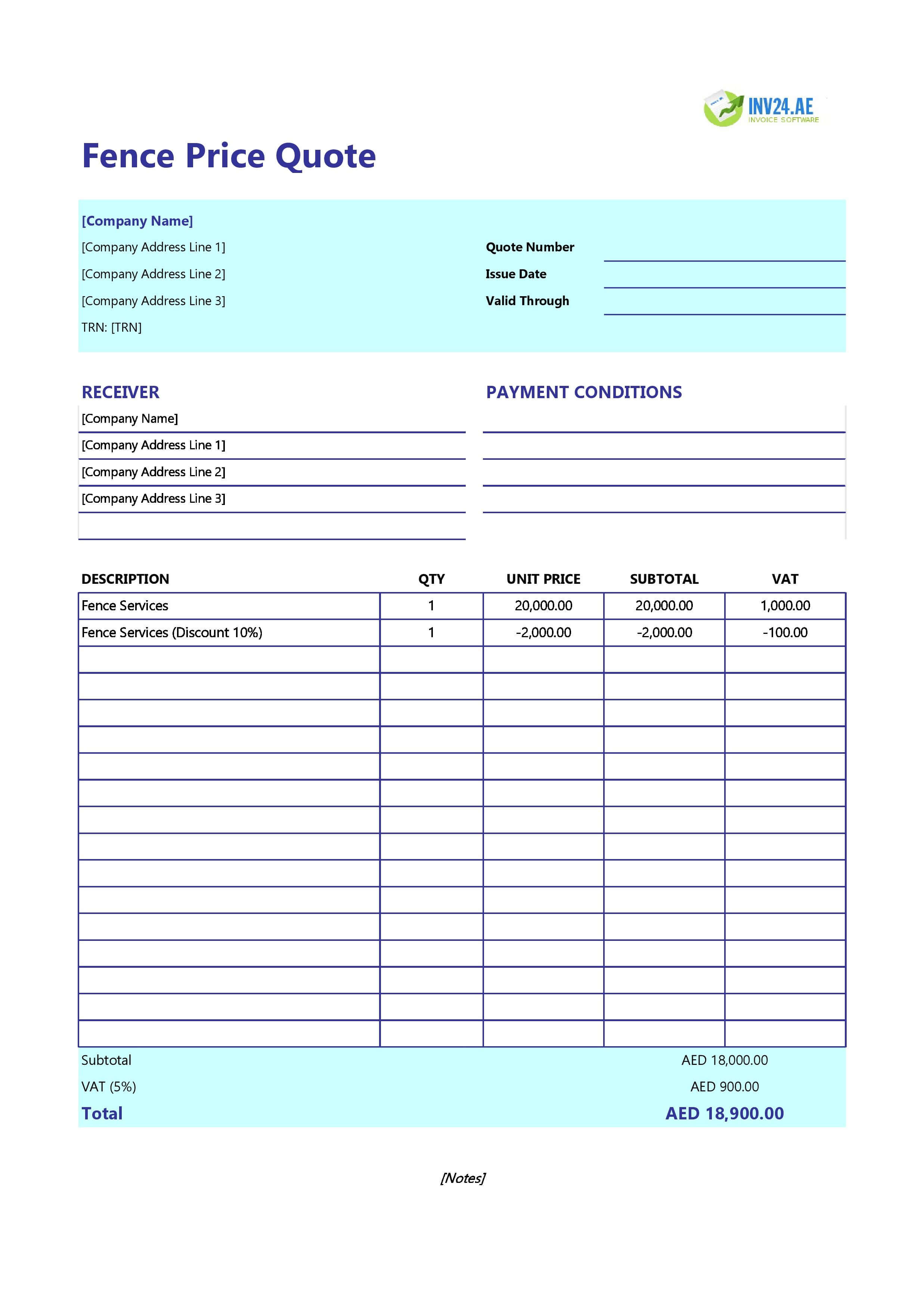 Fence Quote Template for UAE (Excel / Google Sheets)
