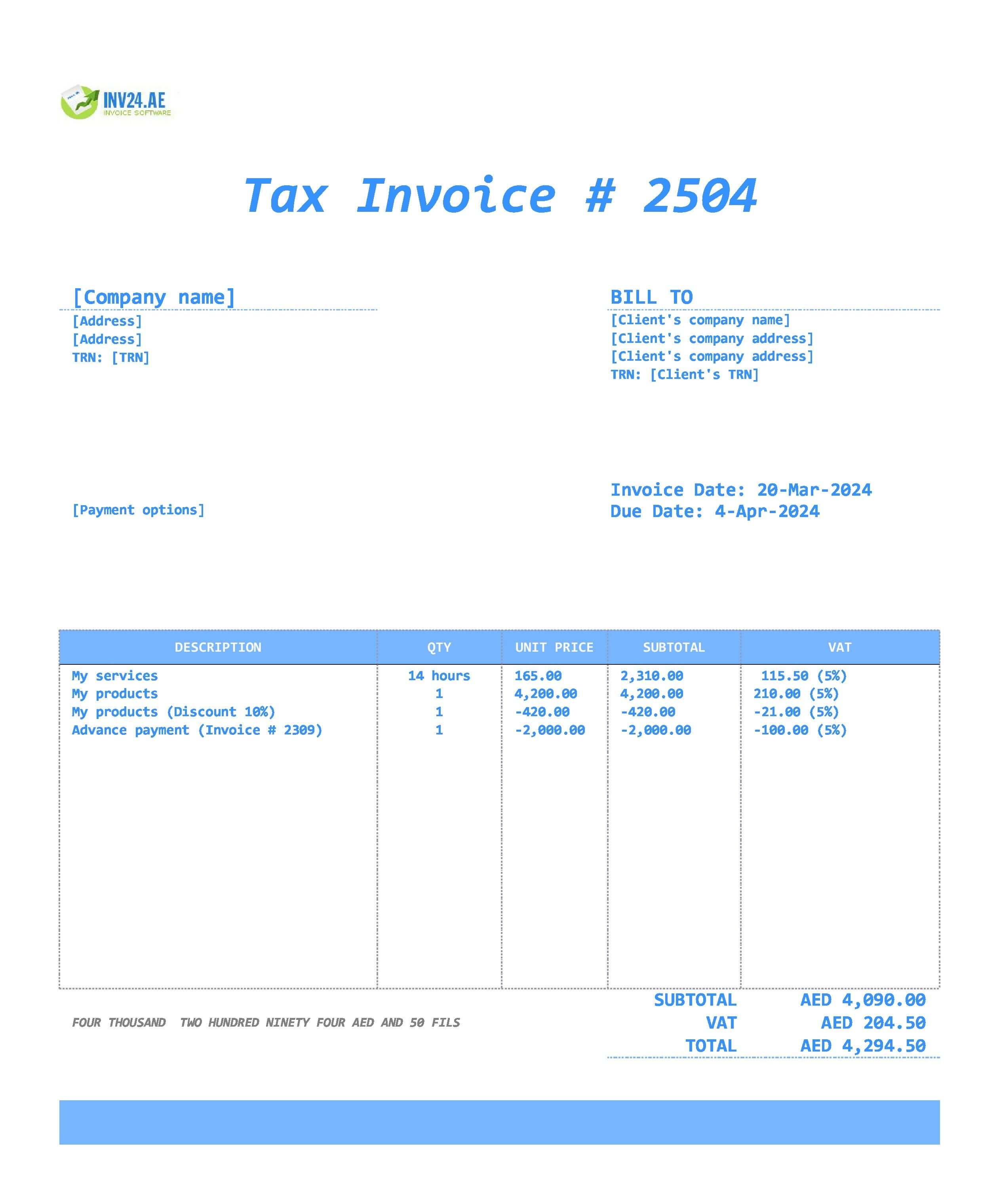 final invoice template UAE
