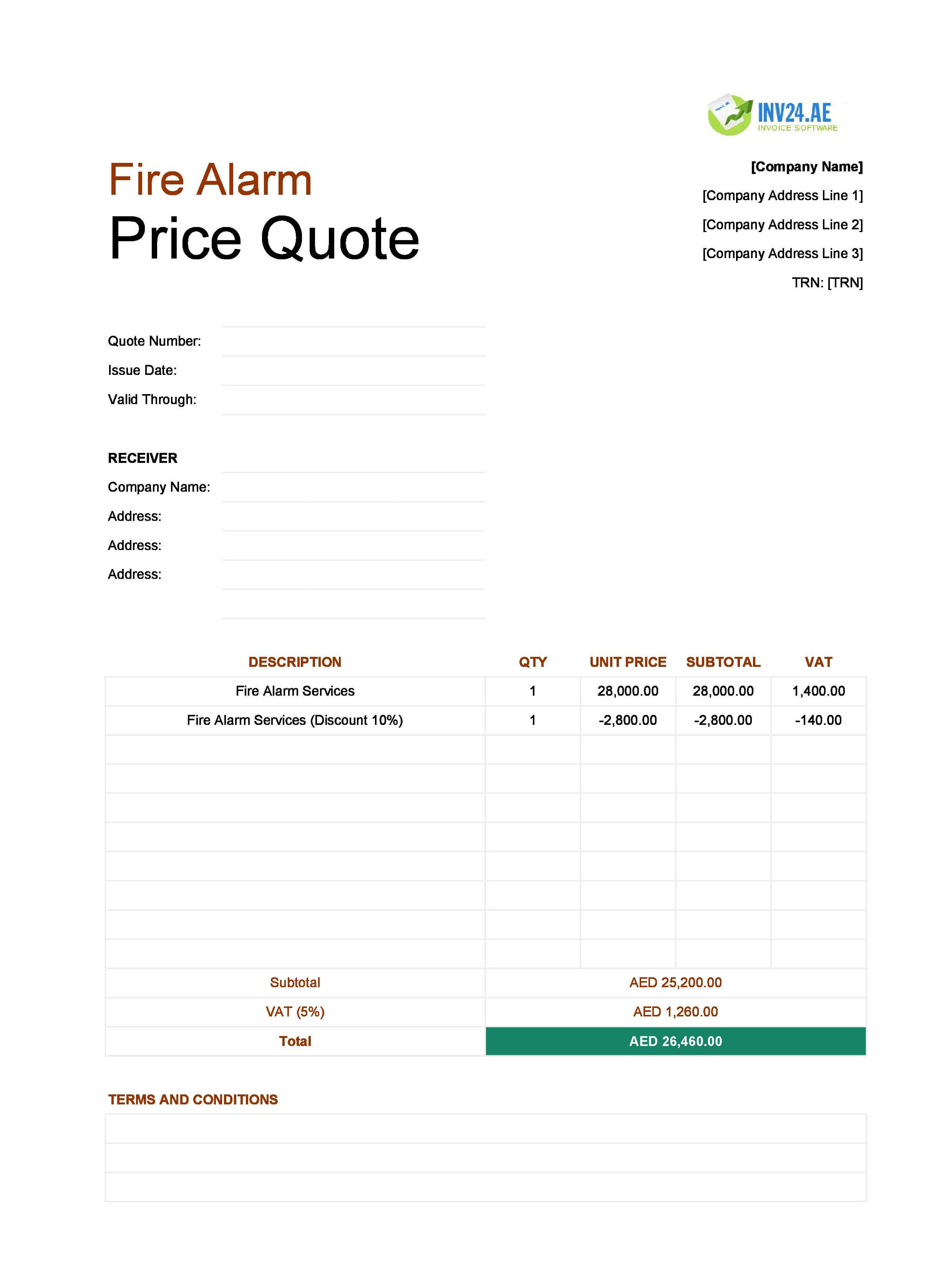 Fire Alarm Quote Template for UAE (Excel / Google Sheets)