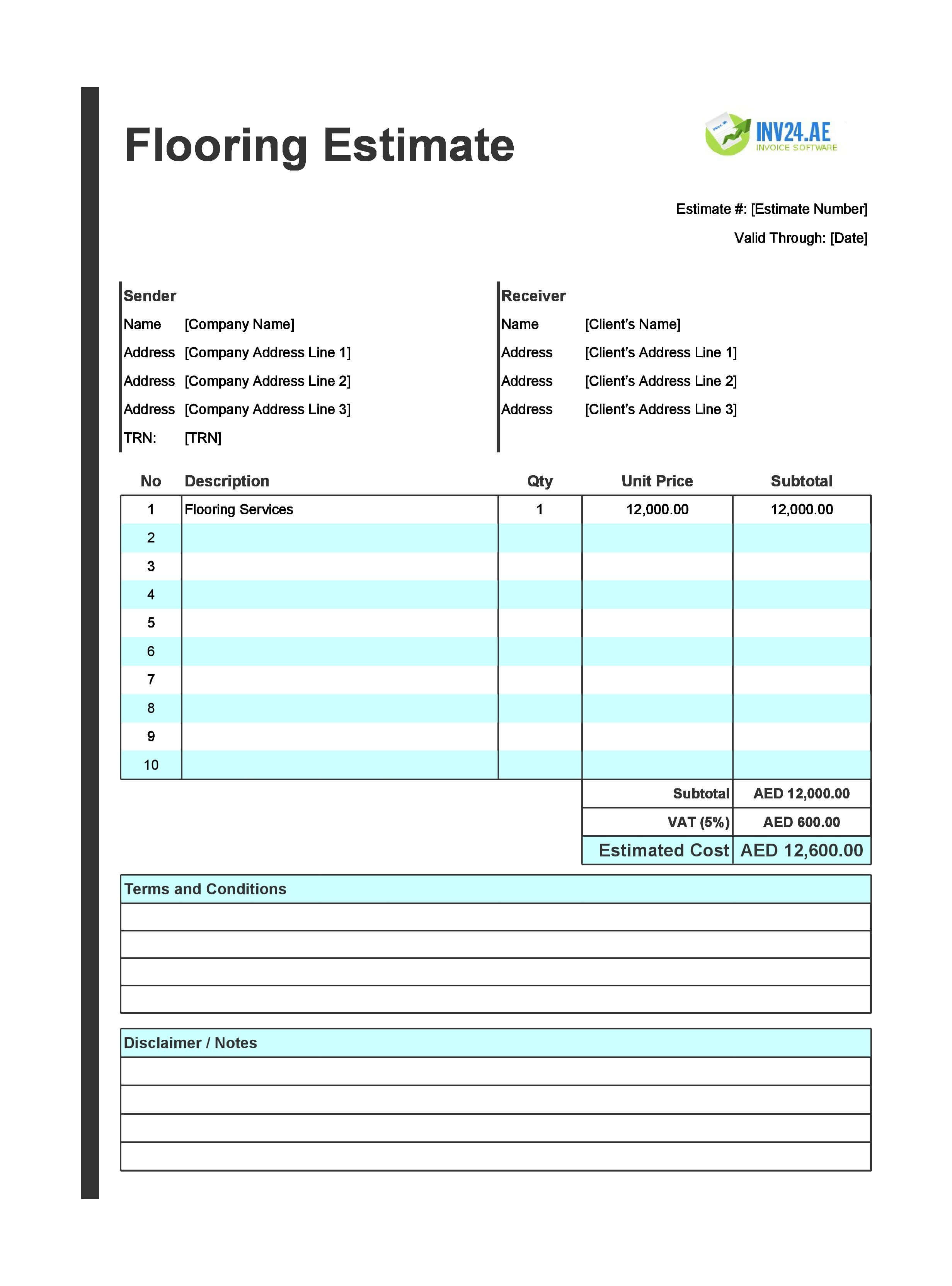 Flooring Estimate Template for UAE (Excel / Google Sheets)
