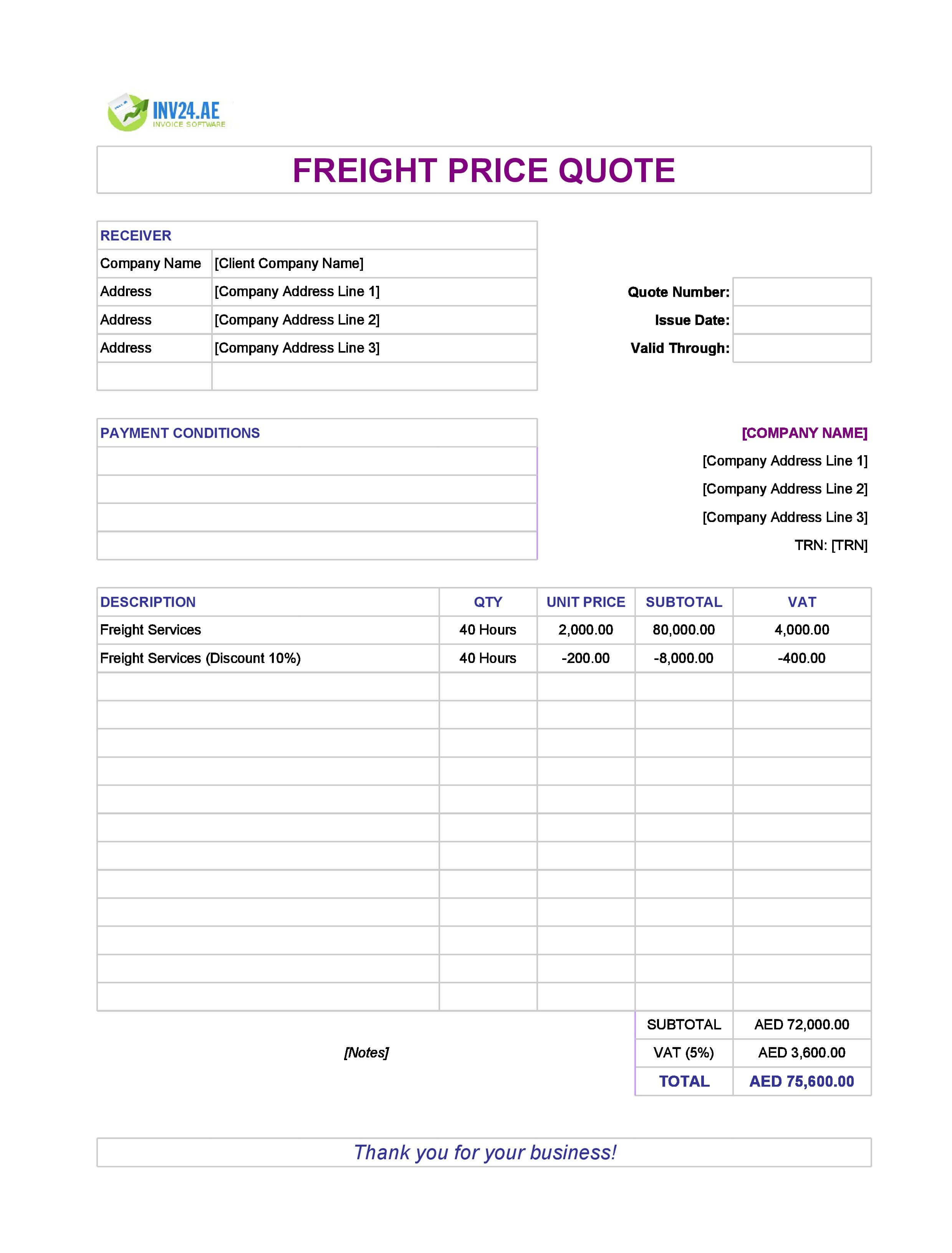 Freight Quote Template for UAE (Excel / Google Sheets)