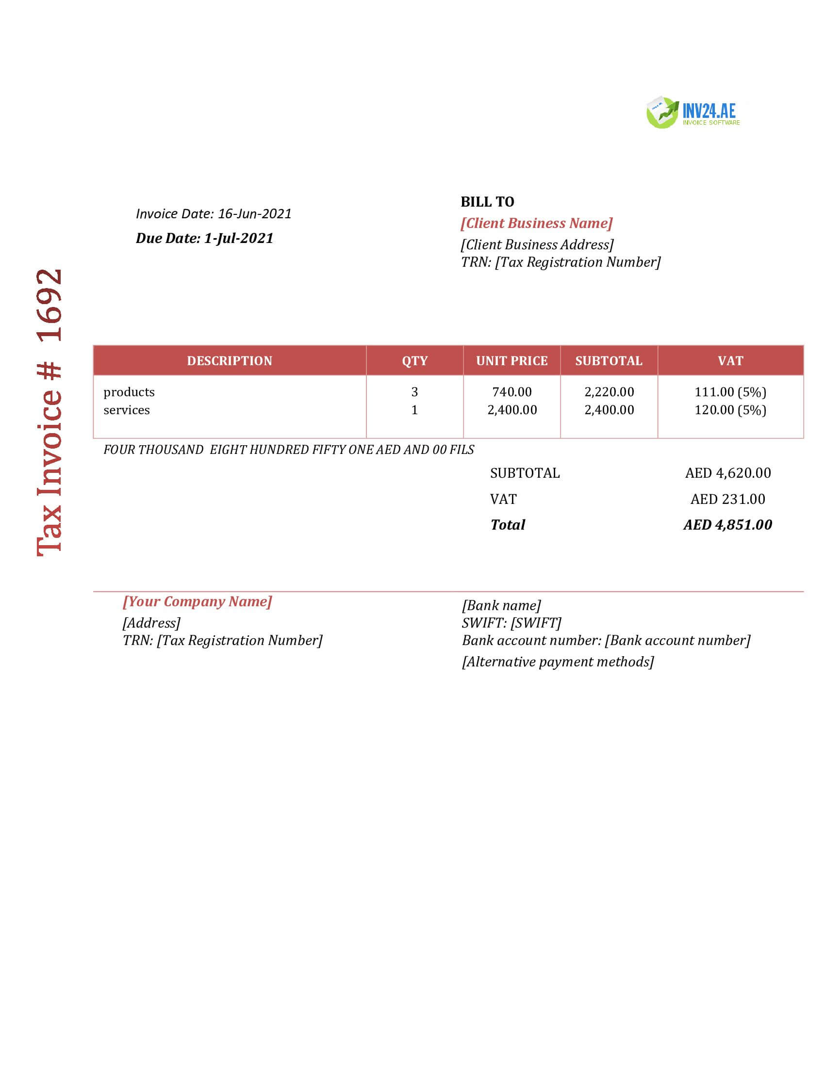 fta tax invoice format uae