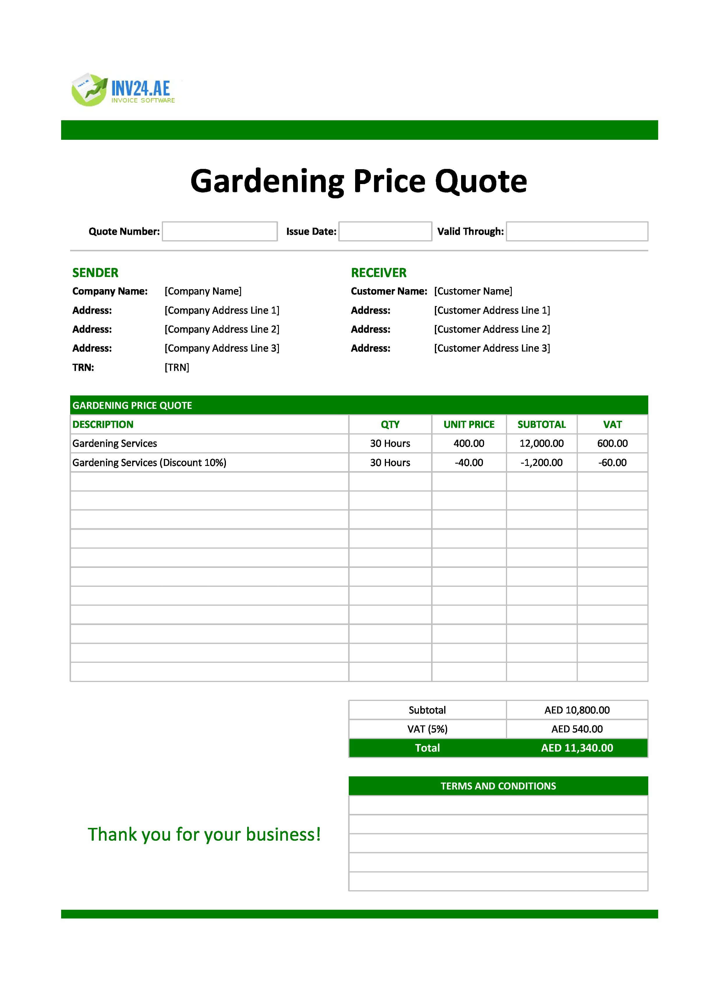 Gardening Quote Template for UAE (Excel / Google Sheets)