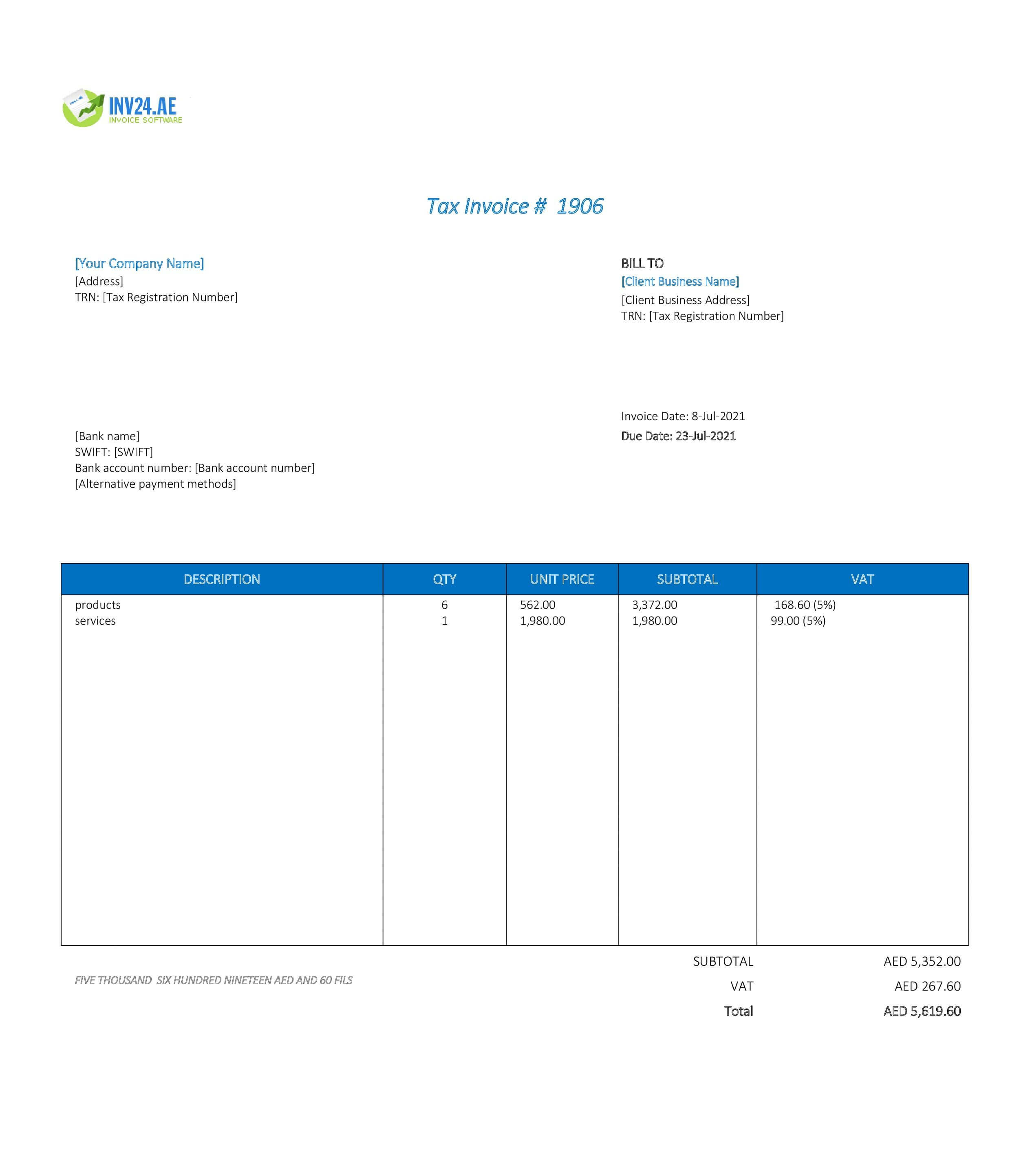 generic invoice template uae