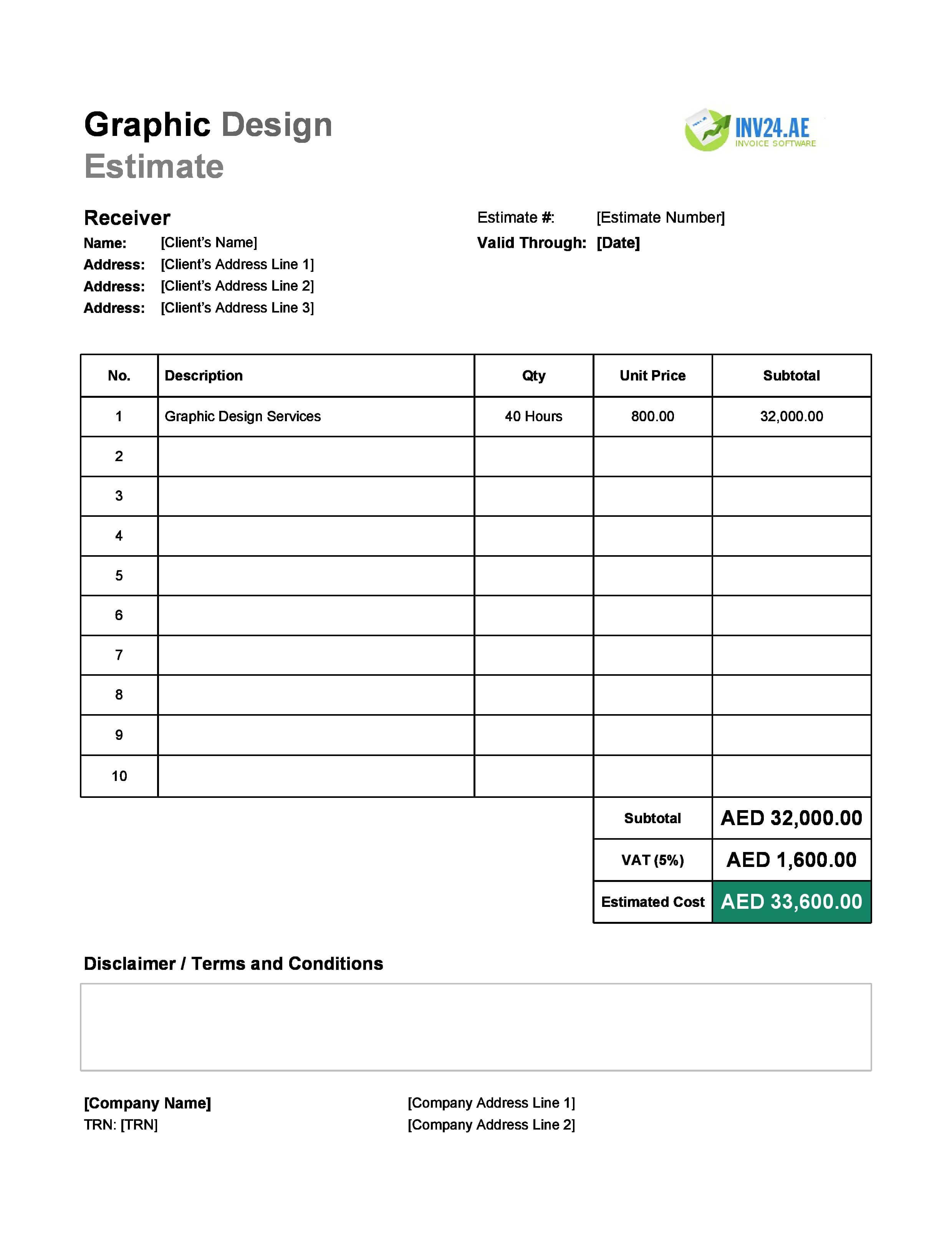 Graphic Design Estimate Template for UAE (Excel / Google Sheets)